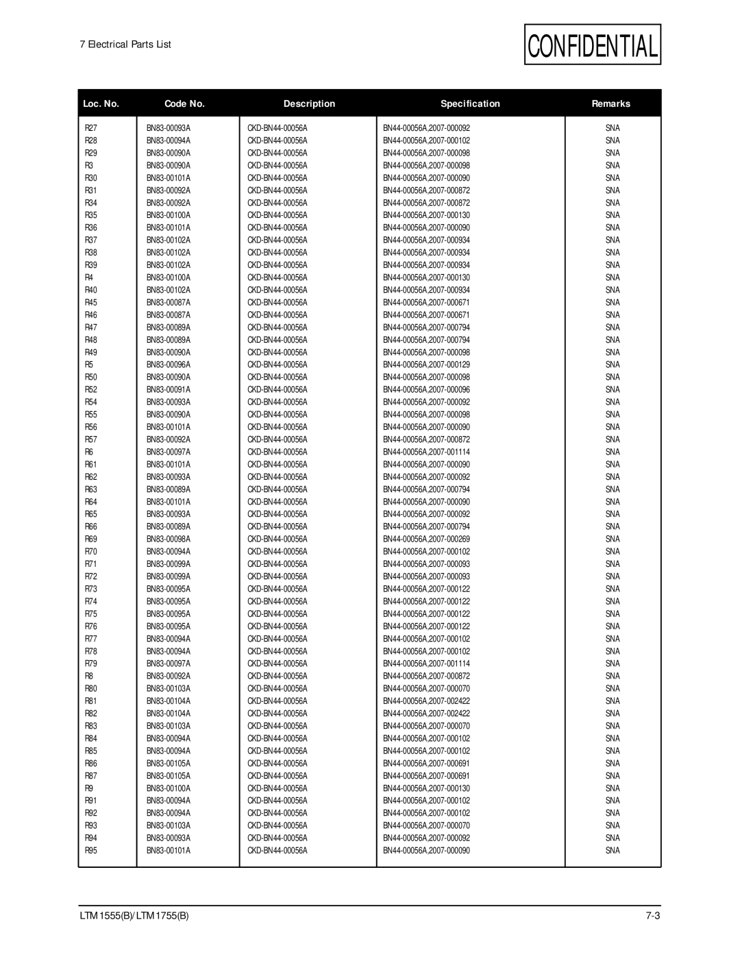 Samsung ES15U, LTM1555(B) specifications R27 