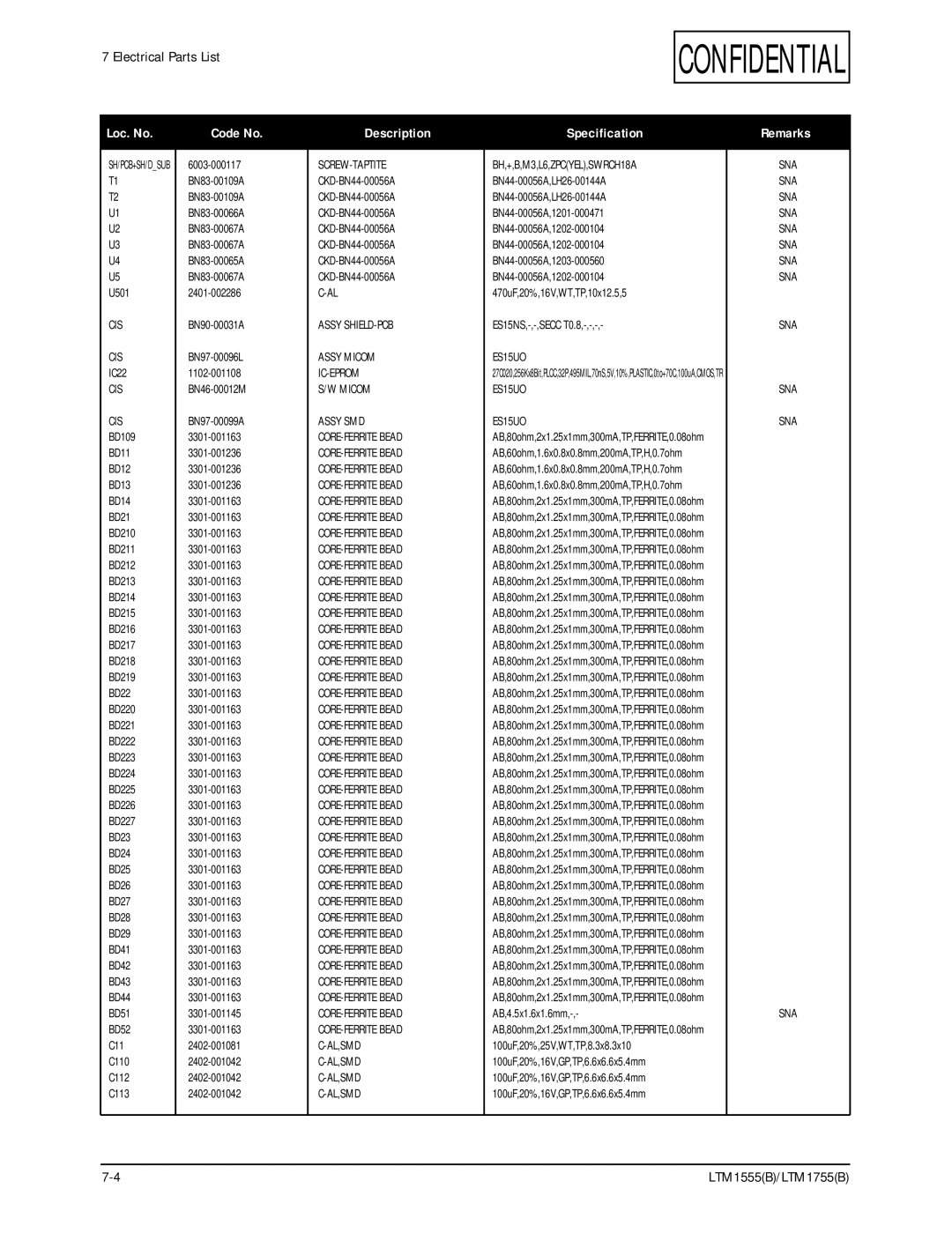 Samsung LTM1555(B) specifications ES15UO SNA 