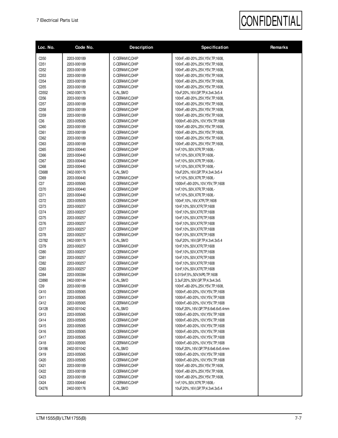 Samsung ES15U, LTM1555(B) specifications Ceramic,Chip Al,Smd 