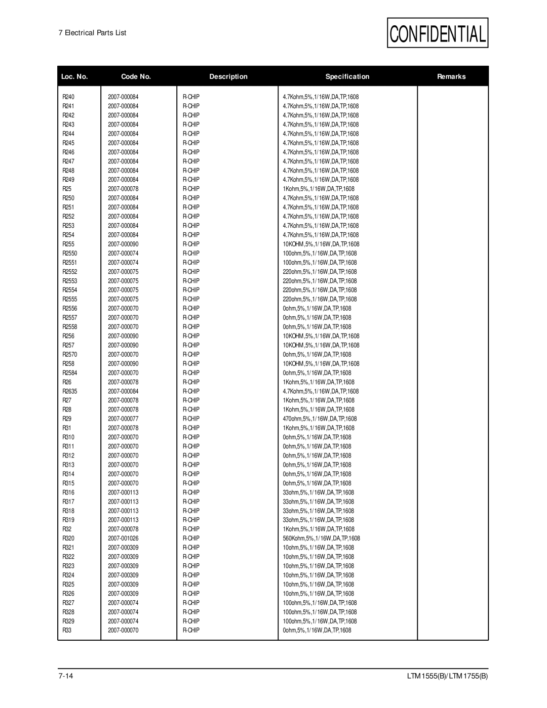 Samsung LTM1555(B), ES15U specifications R240 