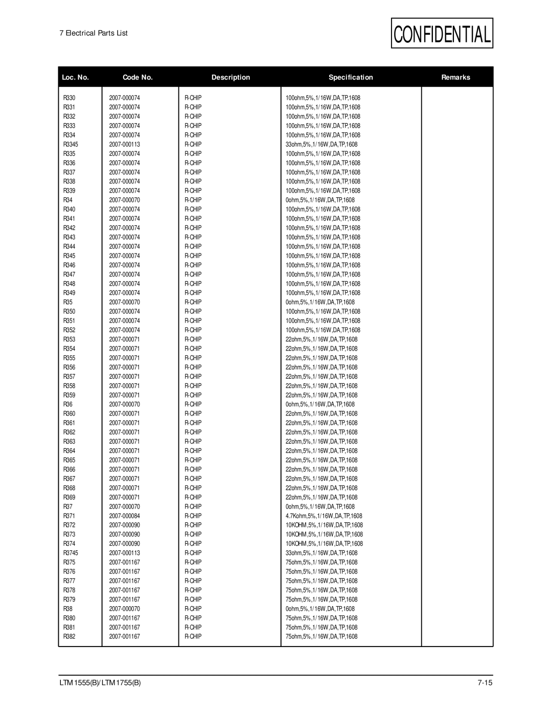 Samsung ES15U, LTM1555(B) specifications R330 