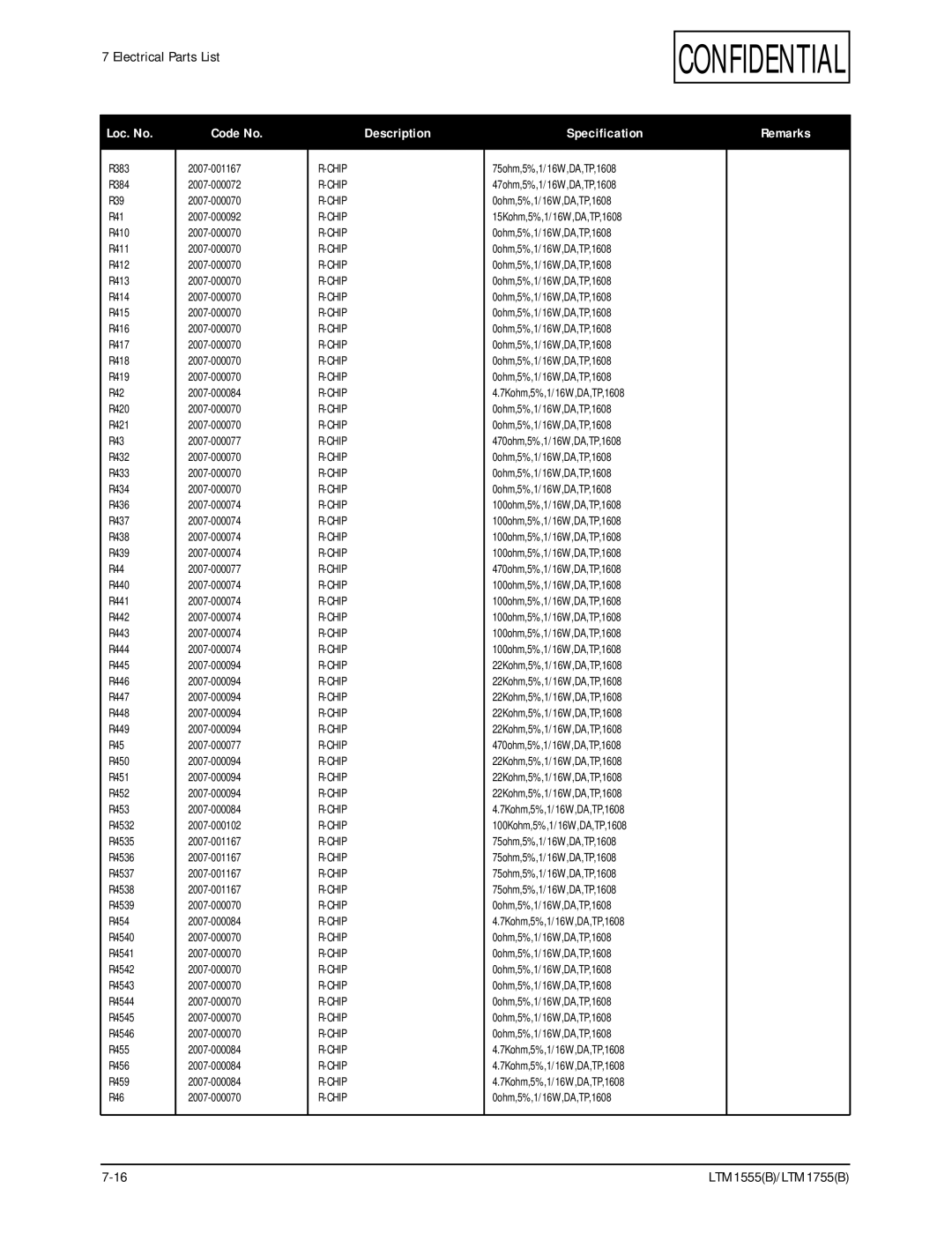 Samsung LTM1555(B), ES15U specifications R383 