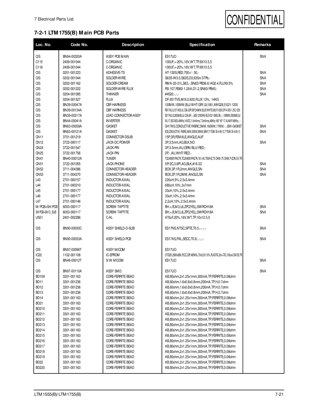 Samsung ES15U, LTM1555(B) specifications Gasket, ES17UO, 15P,3R,FEMALE,ANGLE,AUF, 2P,-,AU,WHT/RED, BOX,2P,1R,2MM,ANGLE,SN 