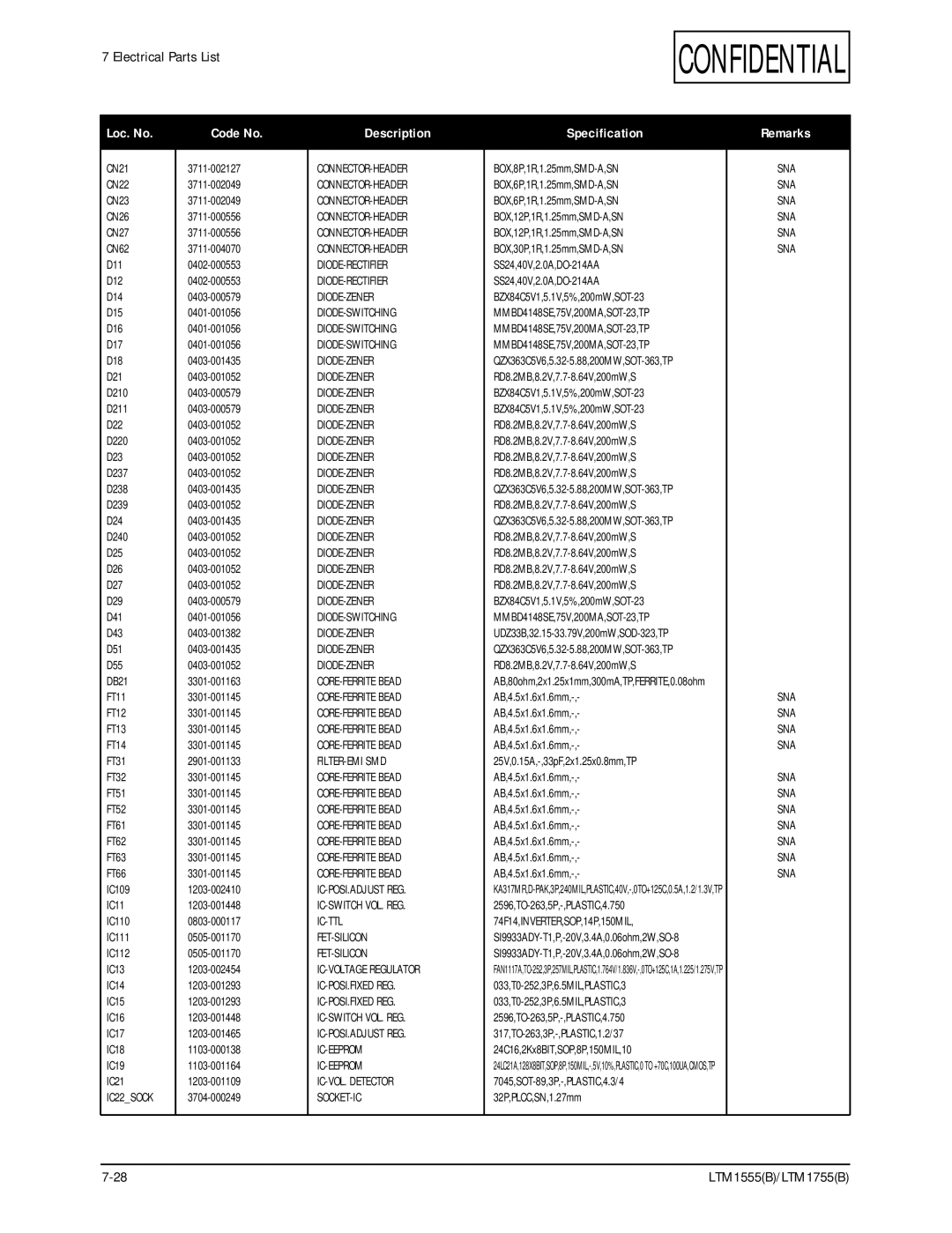 Samsung LTM1555(B), ES15U specifications CN62 