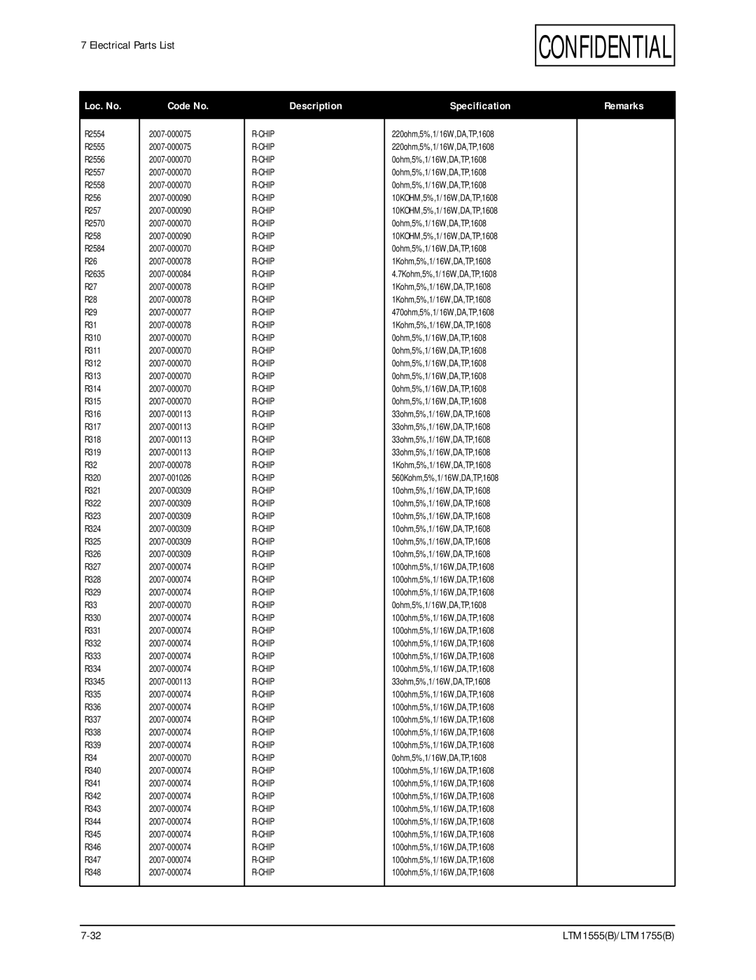 Samsung LTM1555(B), ES15U specifications R2554 