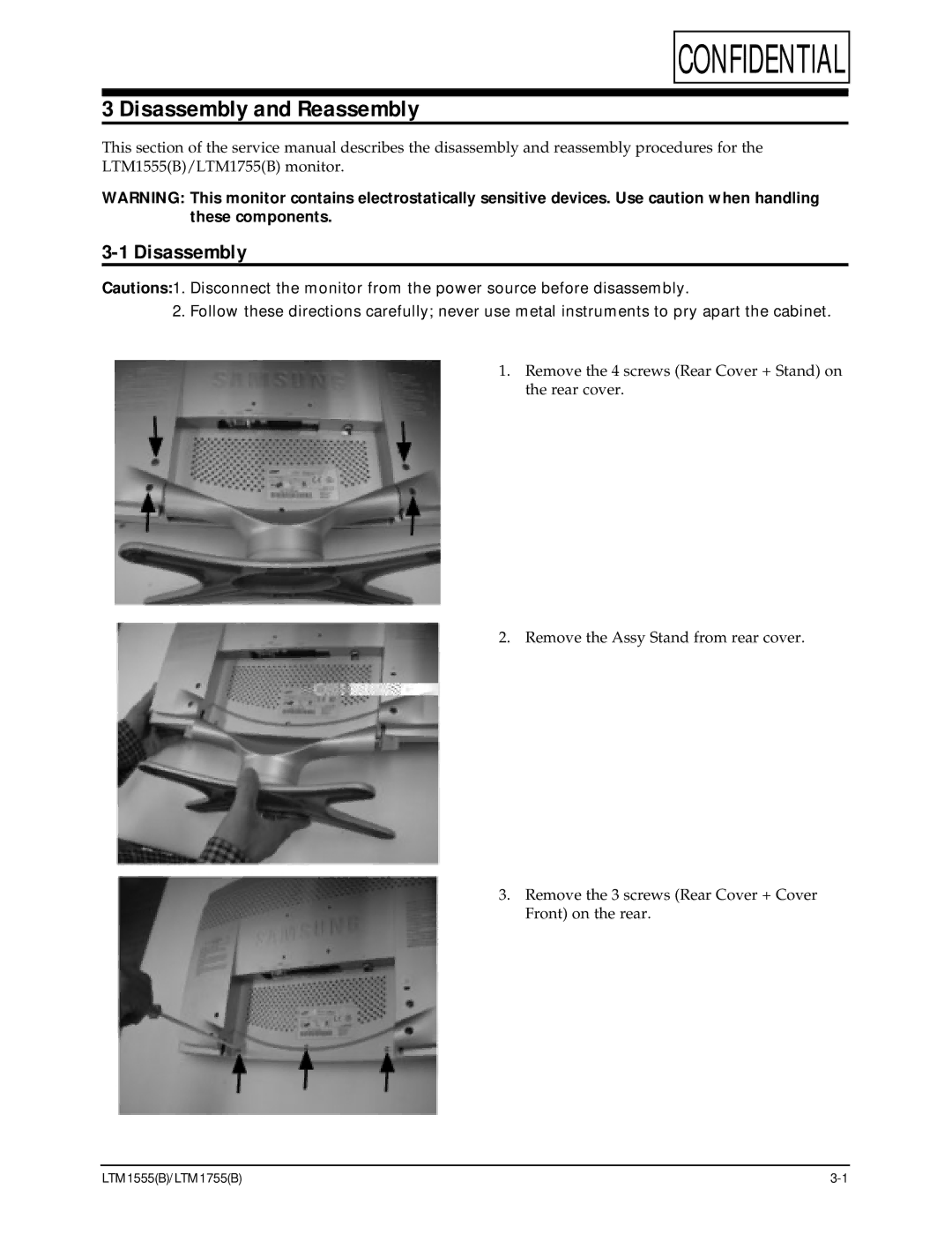 Samsung ES15U, LTM1555(B) specifications Disassembly and Reassembly 