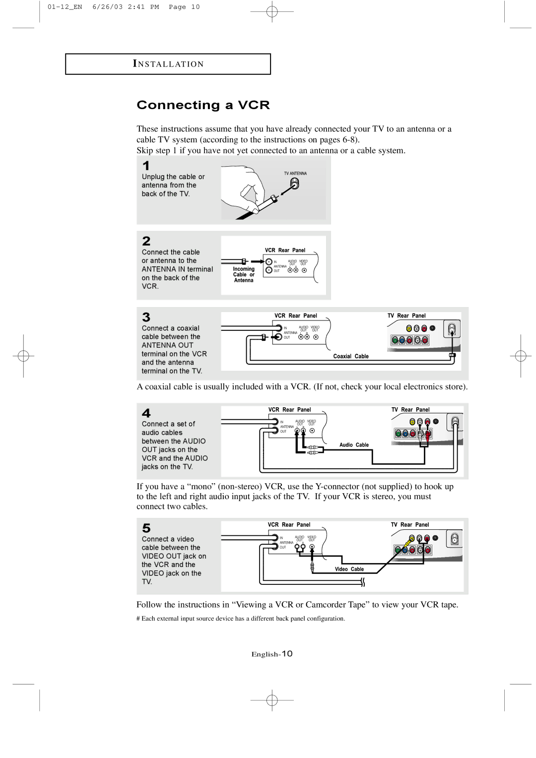 Samsung LTN 1735, LTN 1535 manual Connecting a VCR 