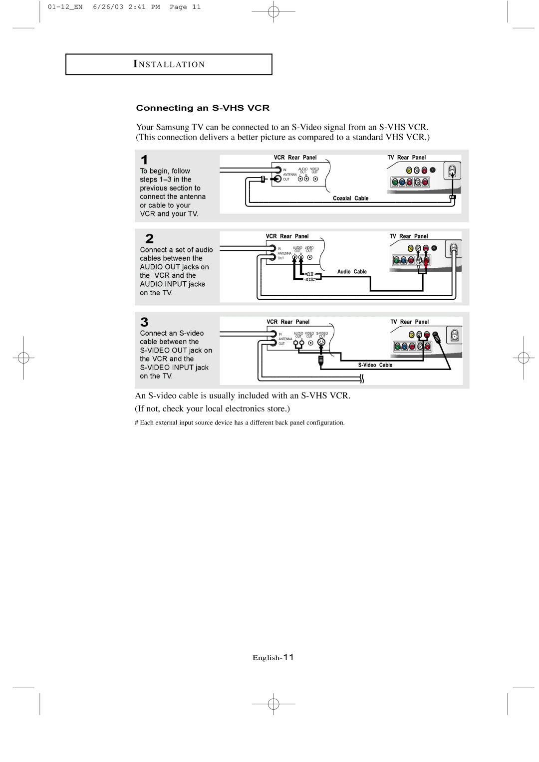 Samsung LTN 1535, LTN 1735 manual Connecting an S-VHS VCR 