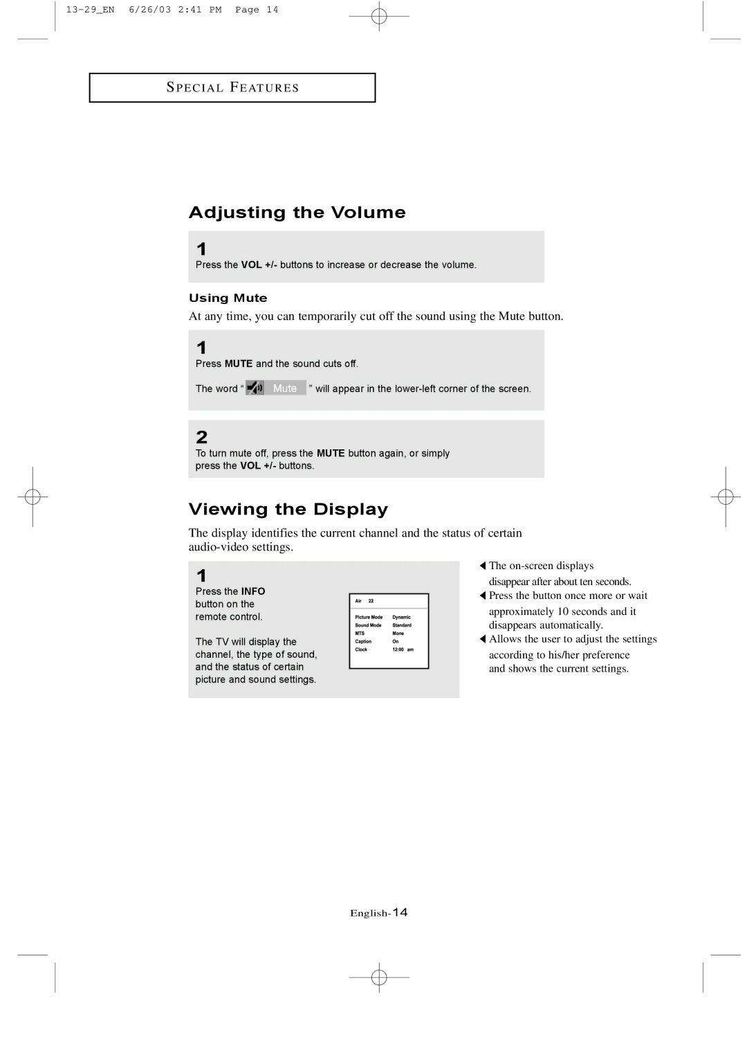 Samsung LTN 1735, LTN 1535 manual Adjusting the Volume, Viewing the Display, Using Mute 