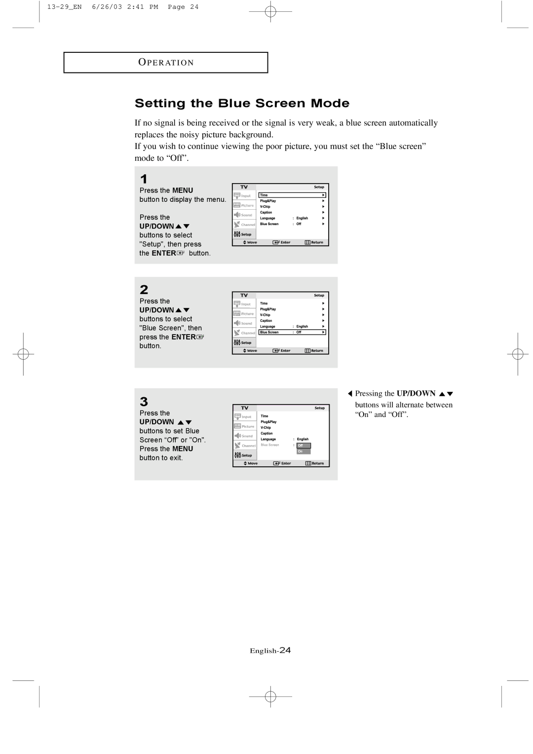 Samsung LTN 1735, LTN 1535 manual Setting the Blue Screen Mode 