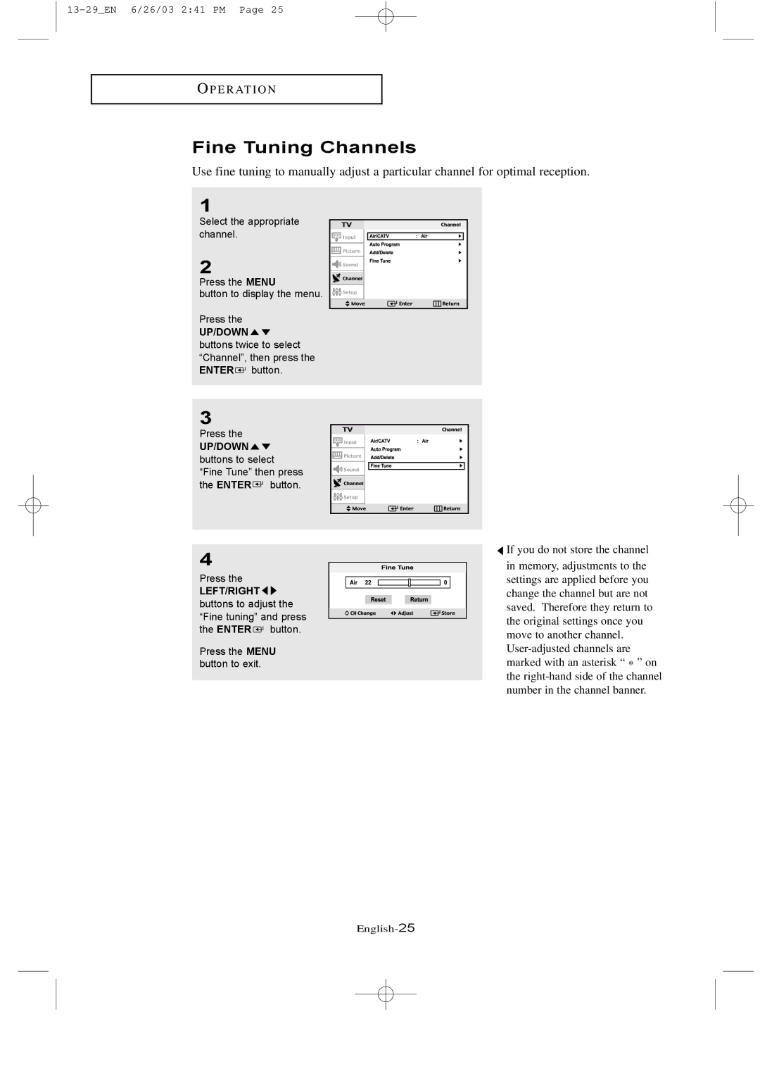 Samsung LTN 1535, LTN 1735 manual Fine Tuning Channels 