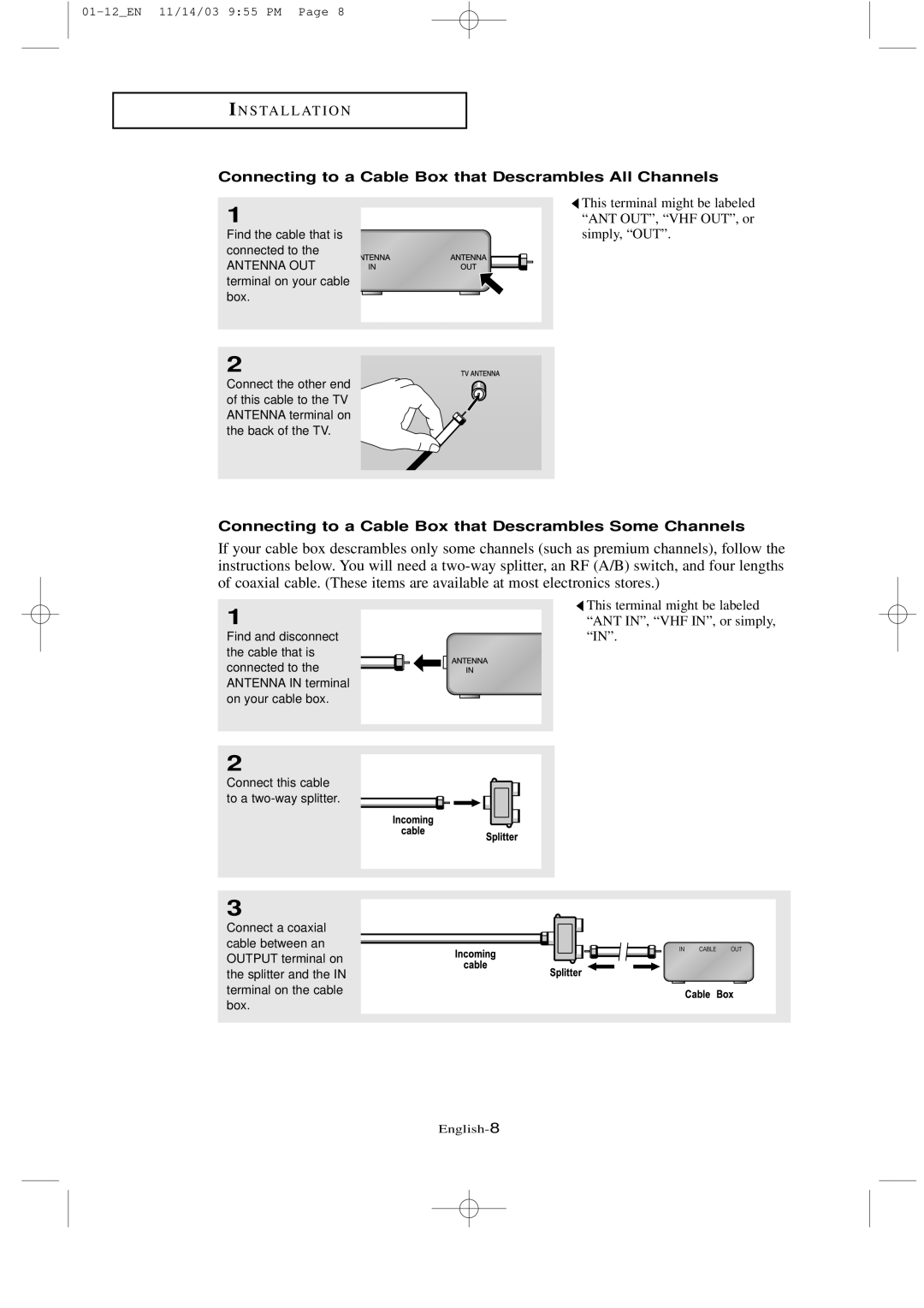 Samsung LTN1535 manual Connecting to a Cable Box that Descrambles All Channels 