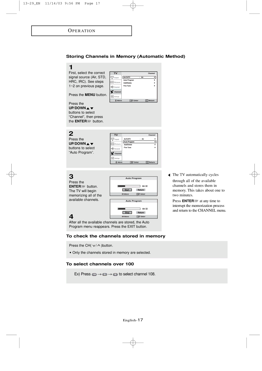 Samsung LTN1535 manual Storing Channels in Memory Automatic Method, To check the channels stored in memory 