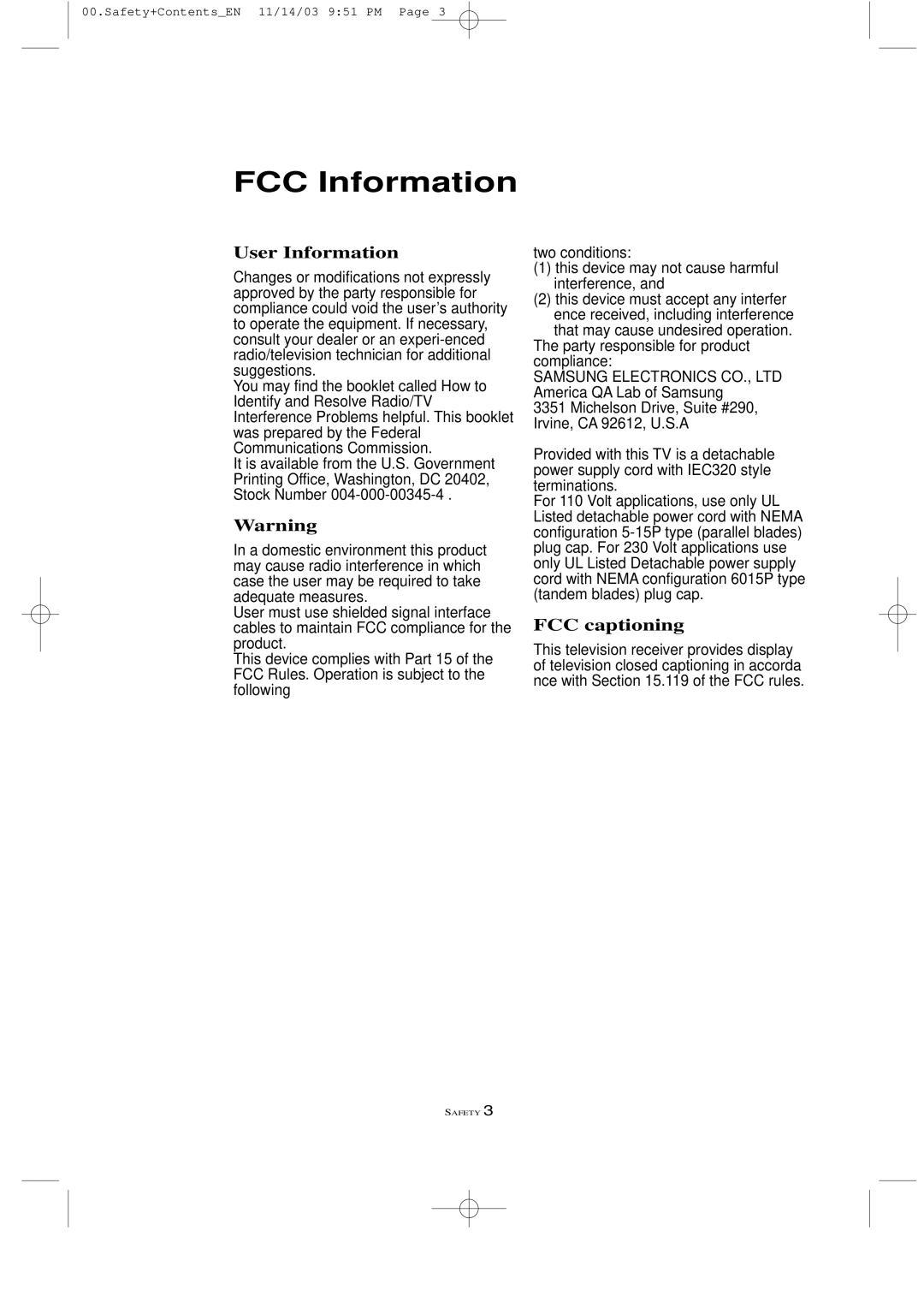 Samsung LTN1535 manual FCC Information 