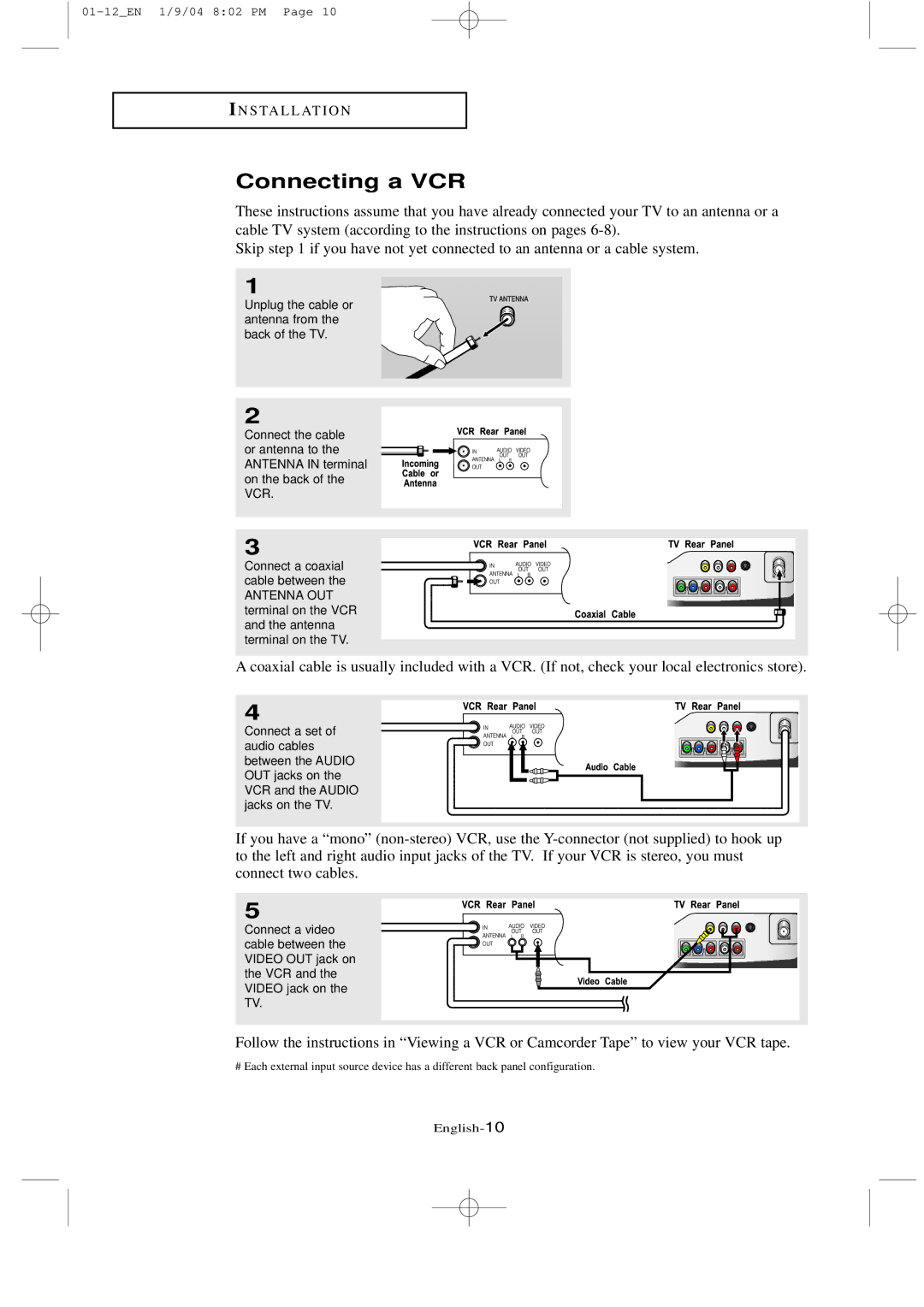 Samsung LTN1735, LT-P2035 manual Connecting a VCR 