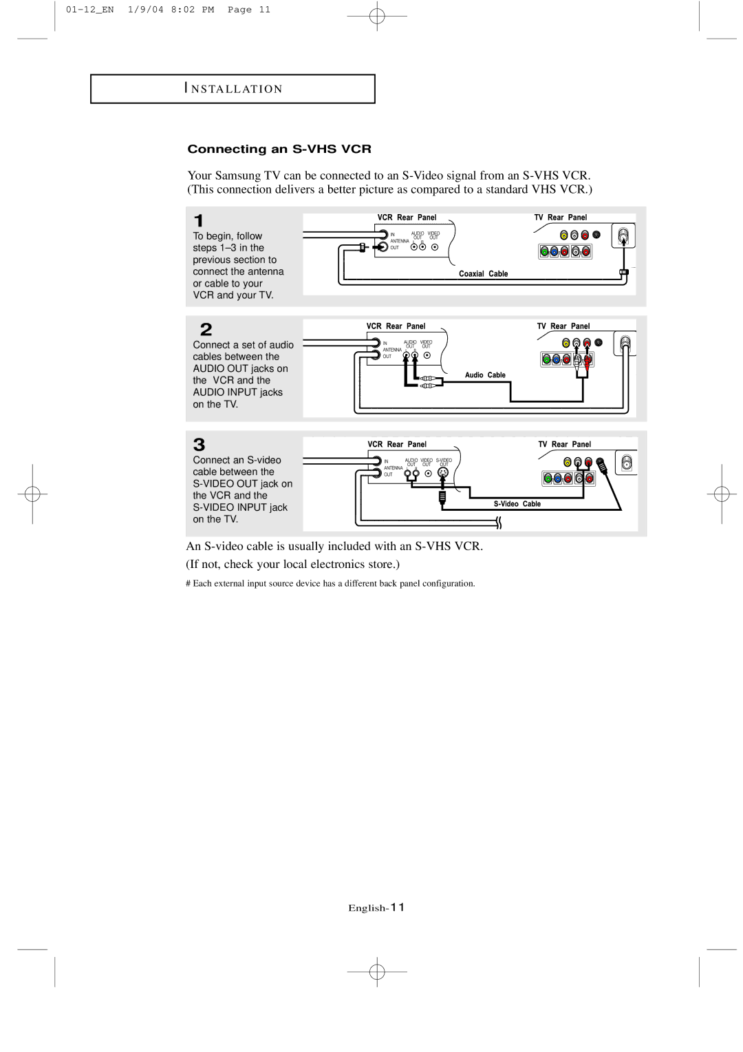 Samsung LT-P2035, LTN1735 manual Connecting an S-VHS VCR 