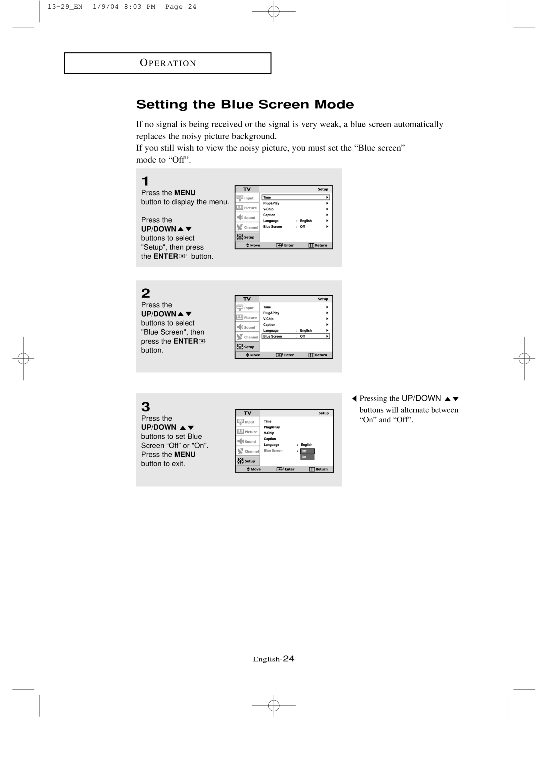 Samsung LTN1735, LT-P2035 manual Setting the Blue Screen Mode 