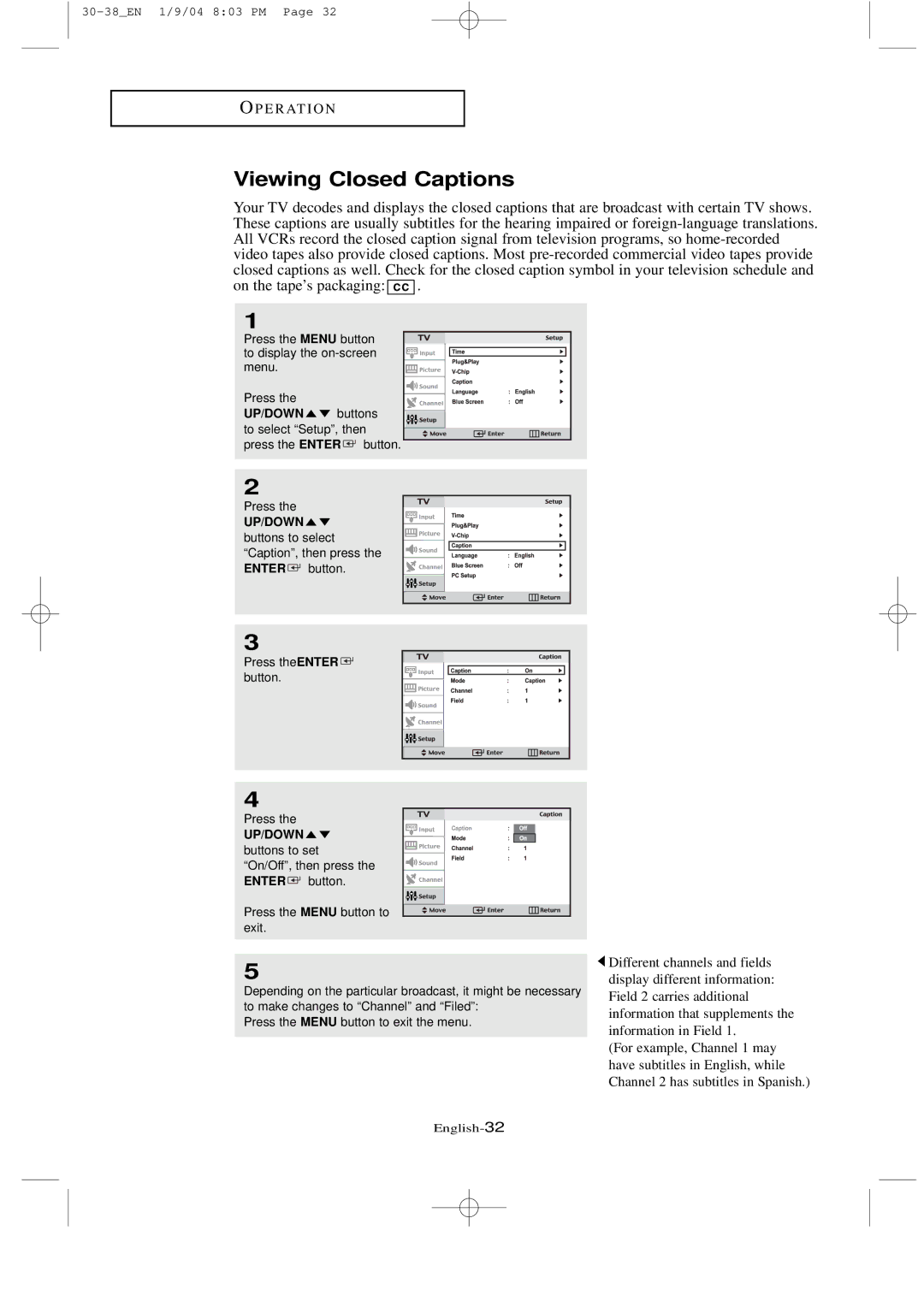 Samsung LTN1735, LT-P2035 manual Viewing Closed Captions 