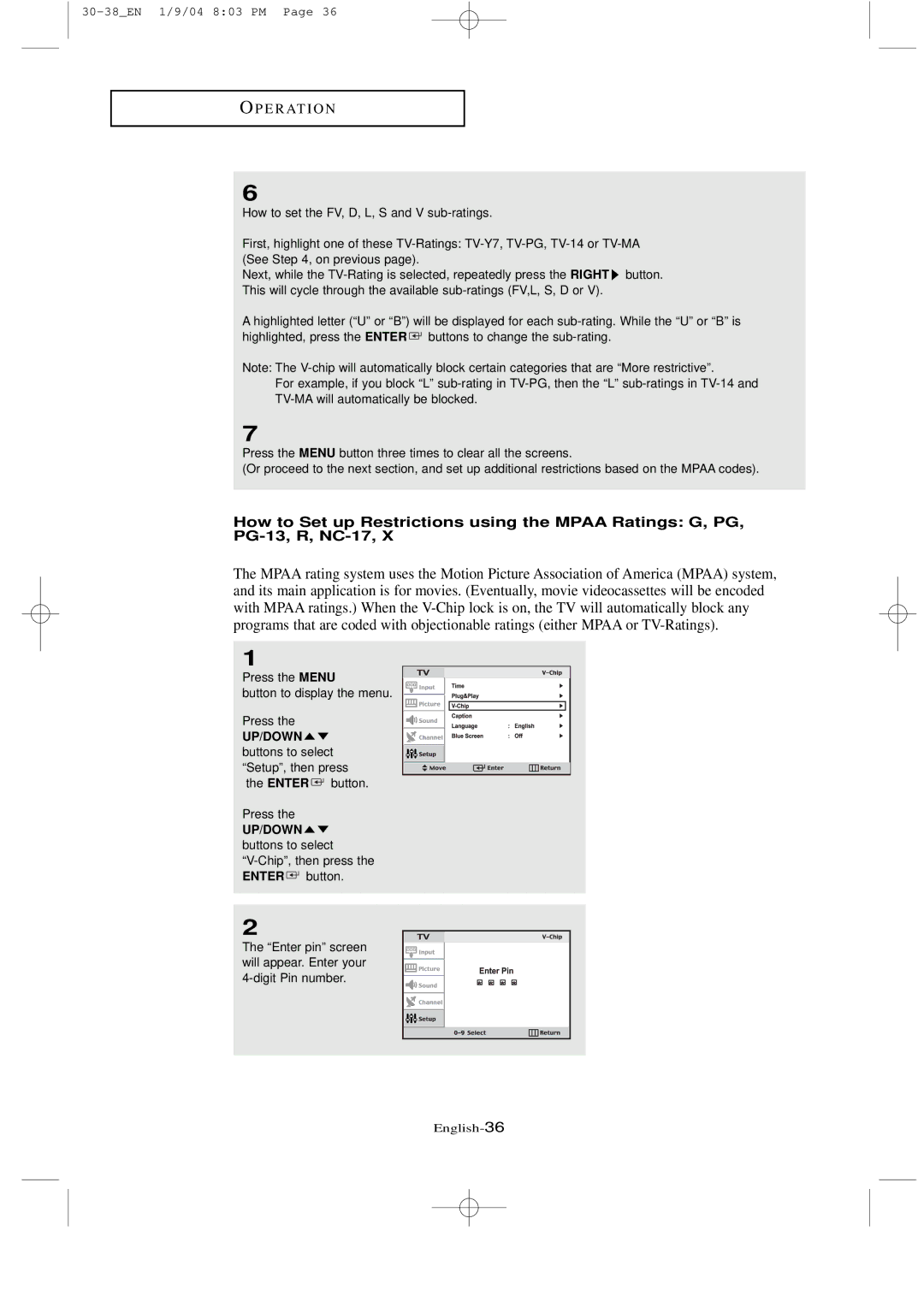 Samsung LTN1735, LT-P2035 manual UP/DOWN buttons to select Setup, then press 