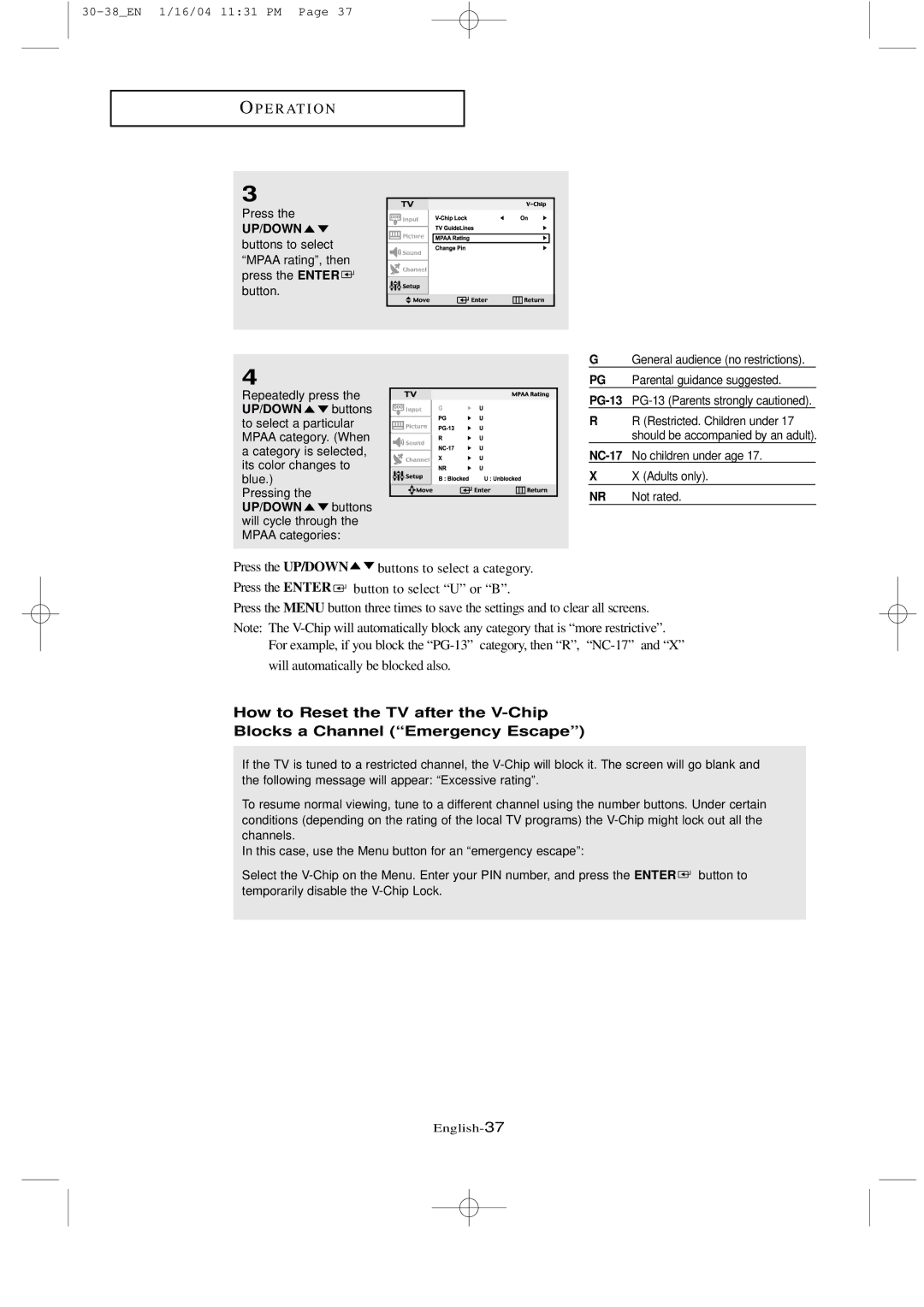 Samsung LT-P2035, LTN1735 manual 30-38EN 1/16/04 1131 PM 