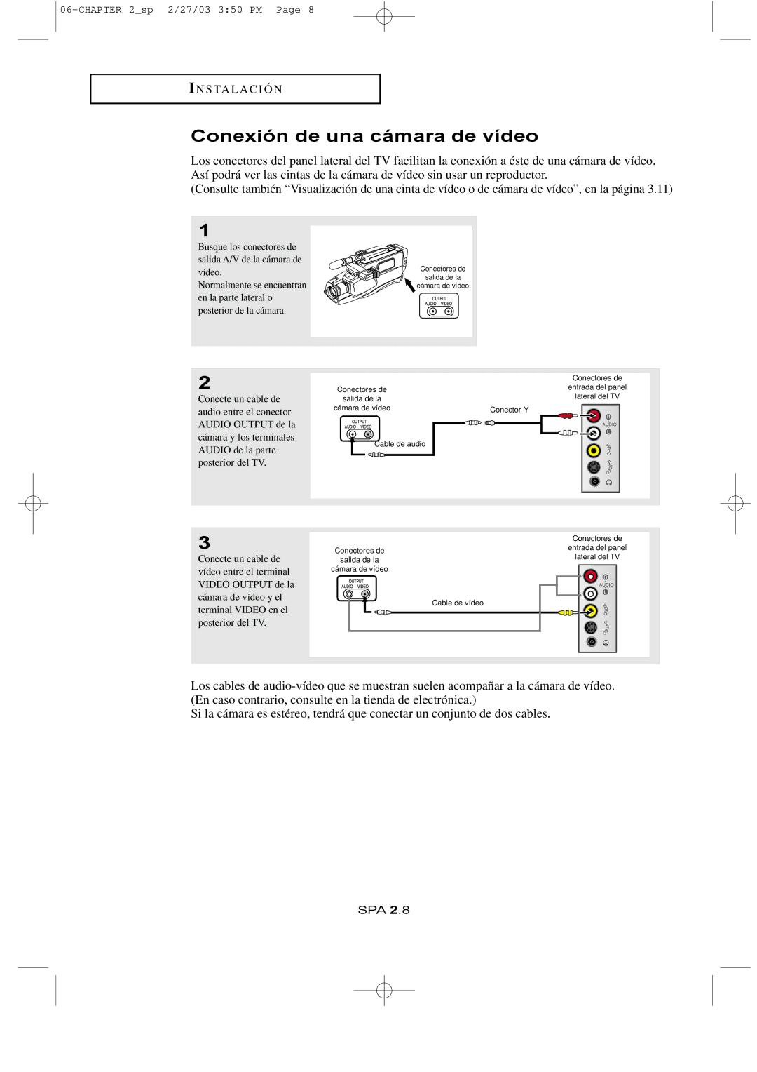 Samsung LTN1765, LTN1565 manual Conexión de una cámara de vídeo, Busque los conectores de salida A/V de la cámara de vídeo 