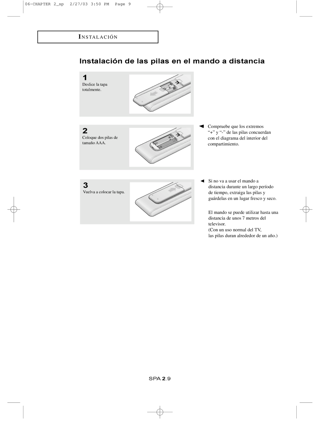 Samsung LTN1565, LTN1765 manual Instalación de las pilas en el mando a distancia 