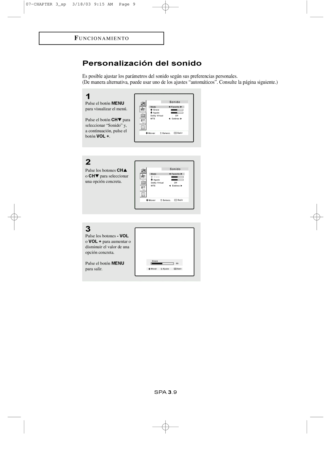 Samsung LTN1765, LTN1565 manual Personalización del sonido 