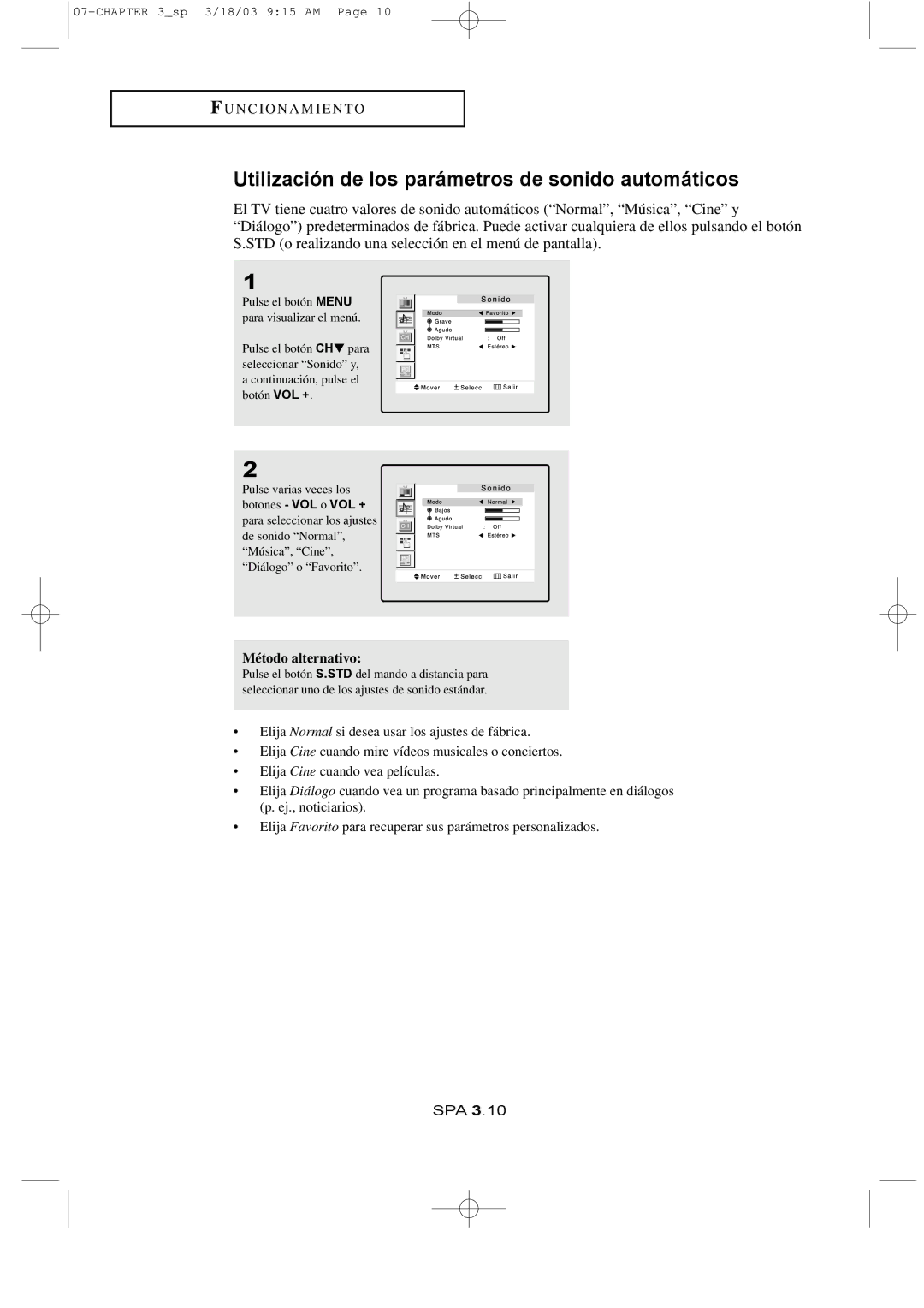 Samsung LTN1565, LTN1765 manual Utilización de los parámetros de sonido automáticos 