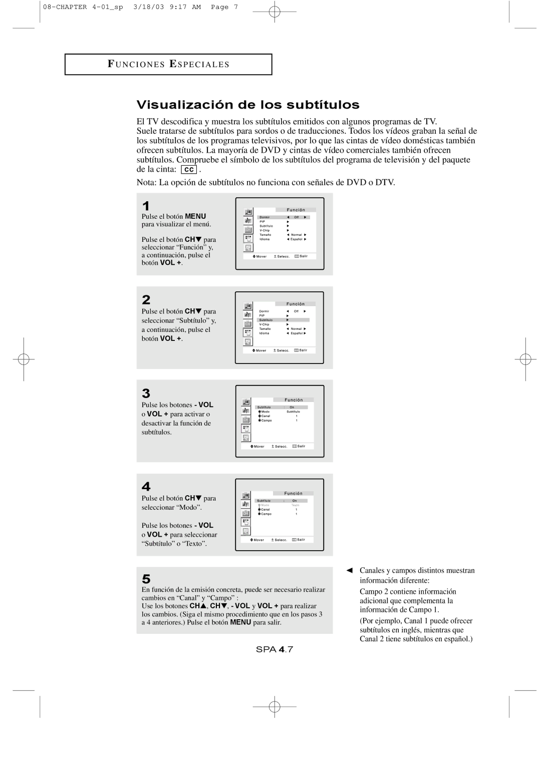 Samsung LTN1565, LTN1765 manual Visualización de los subtítulos, Información diferente 