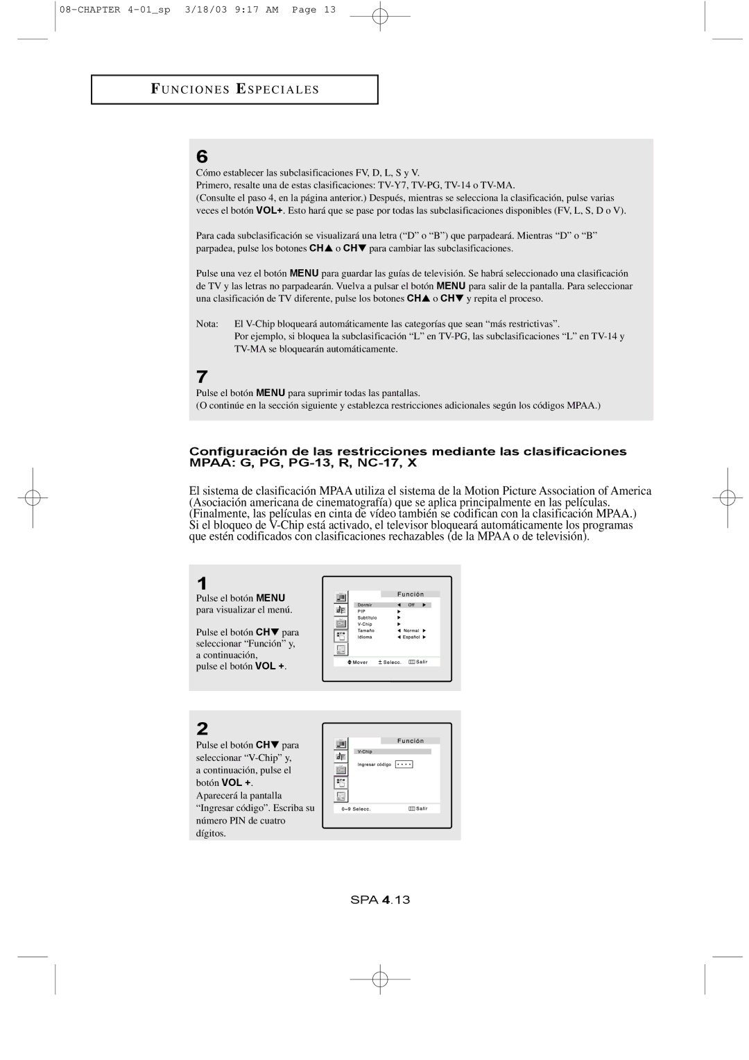 Samsung LTN1565, LTN1765 manual TV-MA se bloquearán automáticamente 