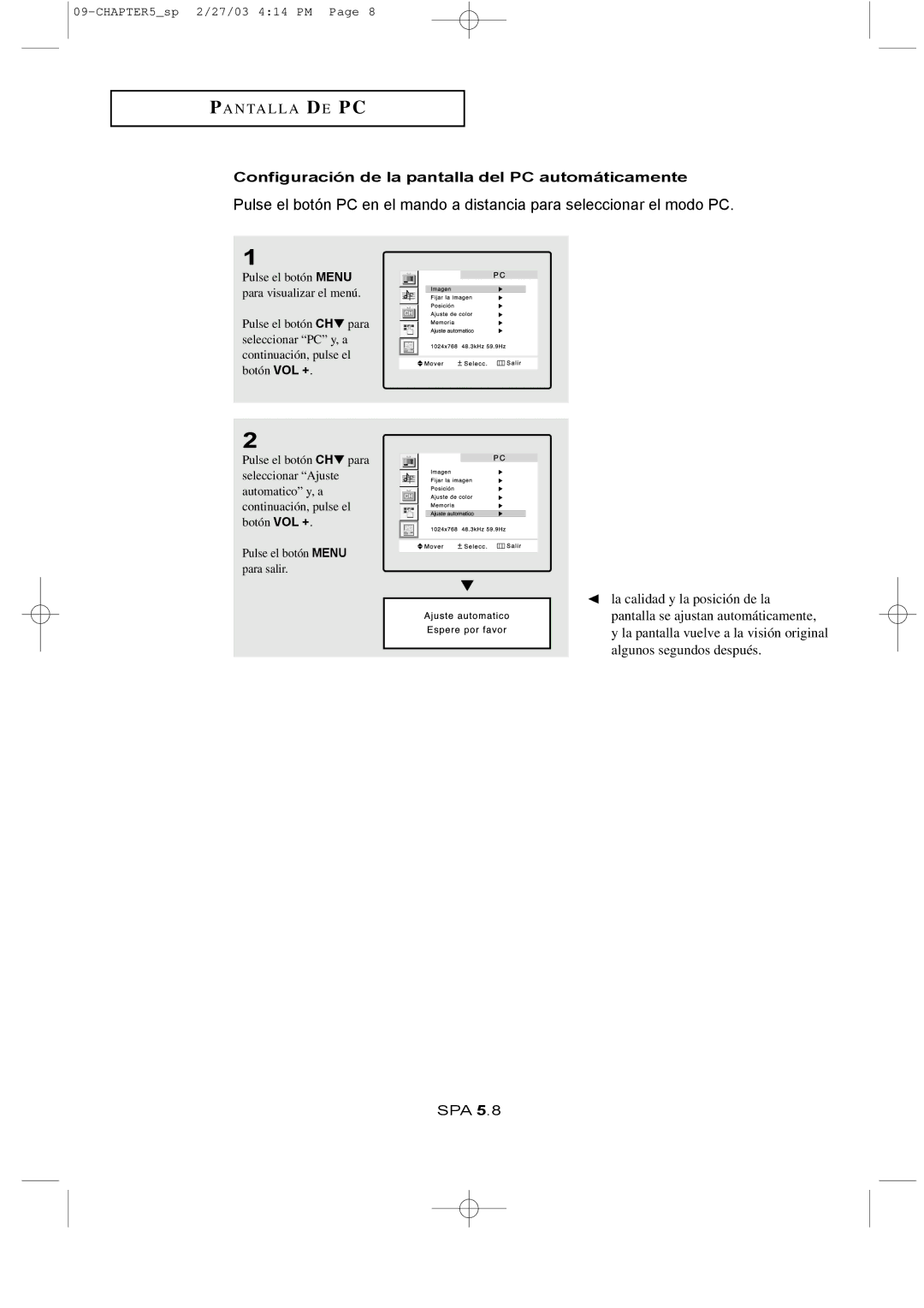 Samsung LTN1765, LTN1565 manual Configuración de la pantalla del PC automáticamente 