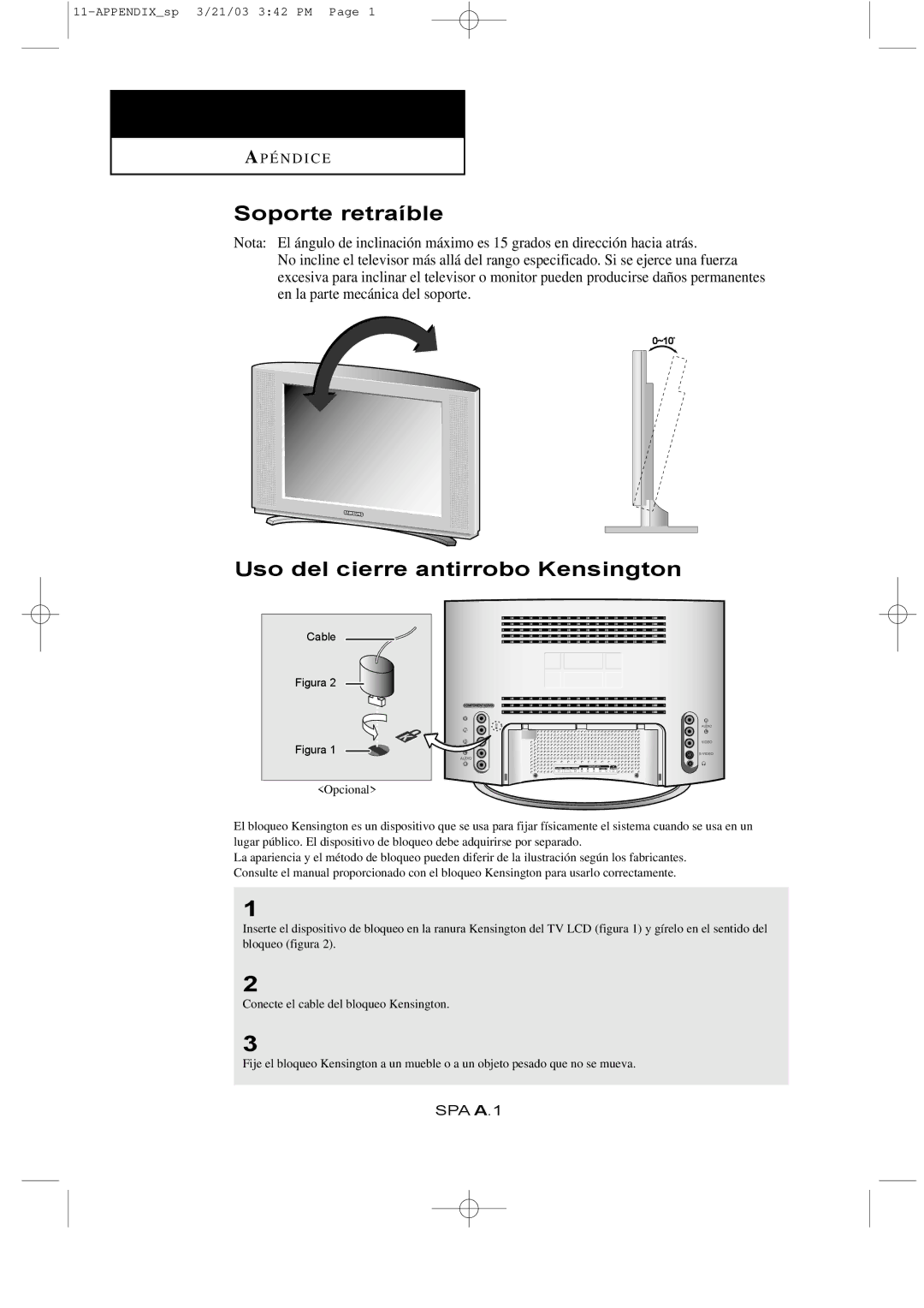 Samsung LTN1565, LTN1765 manual Soporte retraíble, Uso del cierre antirrobo Kensington 