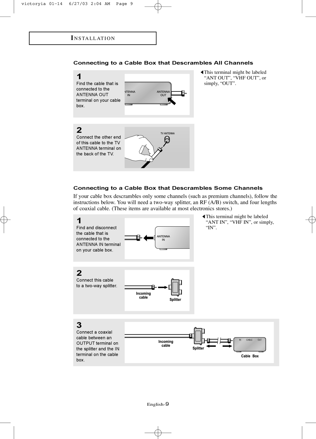 Samsung LTN1785W manual Connecting to a Cable Box that Descrambles All Channels 