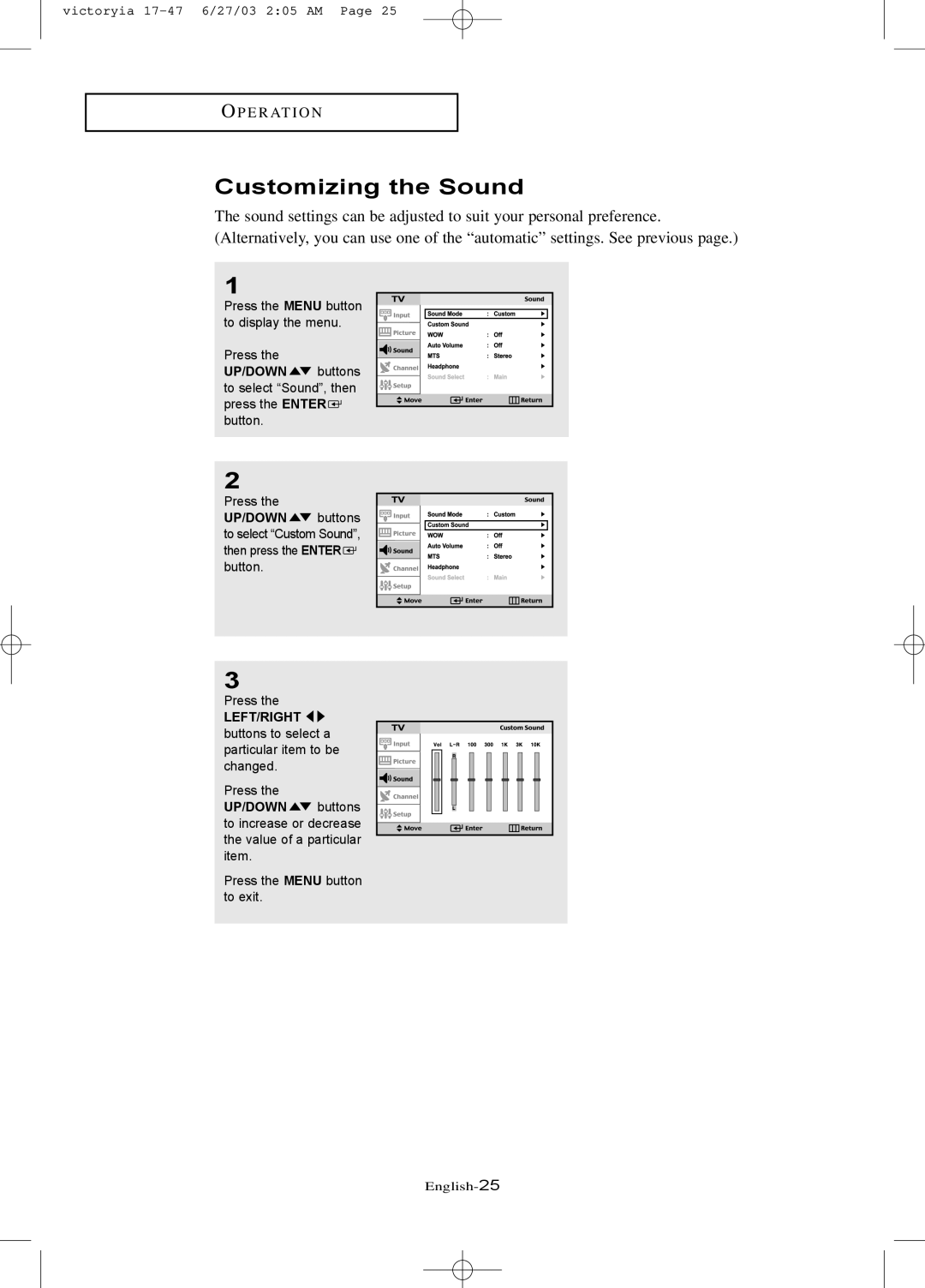 Samsung LTN1785W manual Customizing the Sound 