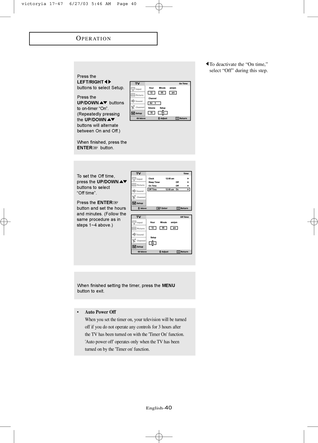 Samsung LTN1785W manual Auto Power Off 