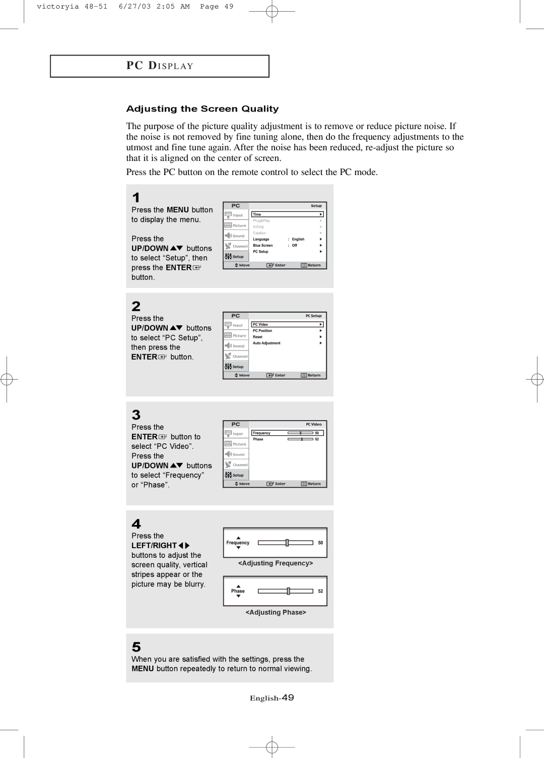 Samsung LTN1785W manual Adjusting the Screen Quality 