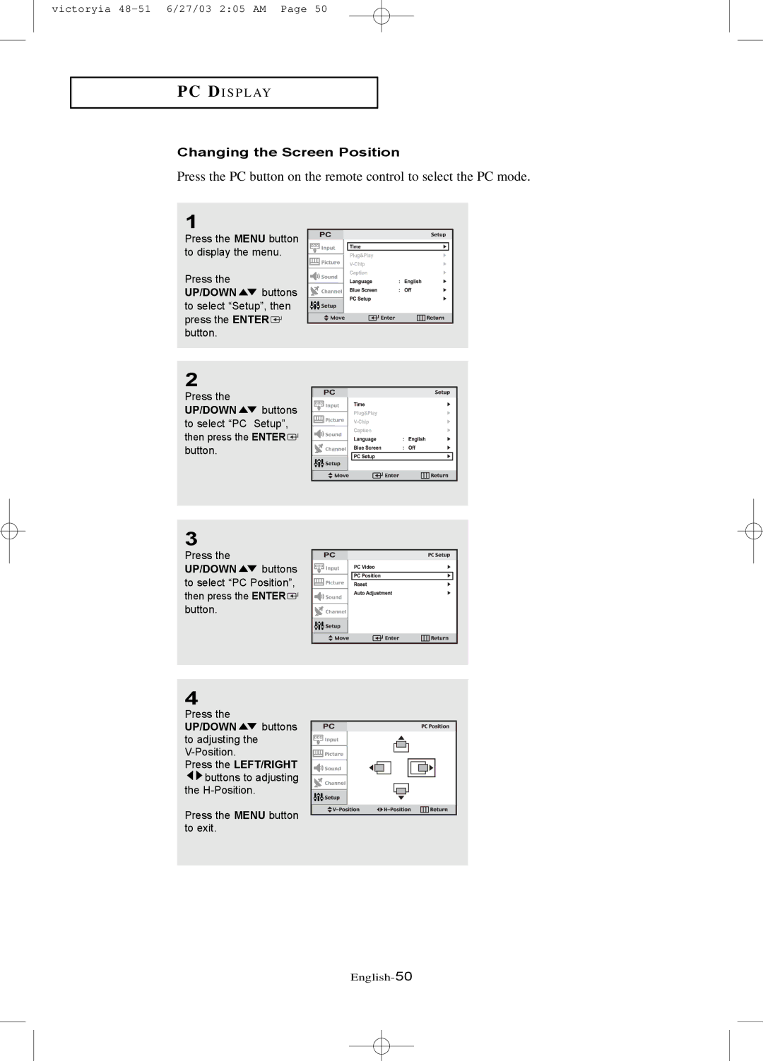 Samsung LTN1785W manual Changing the Screen Position 