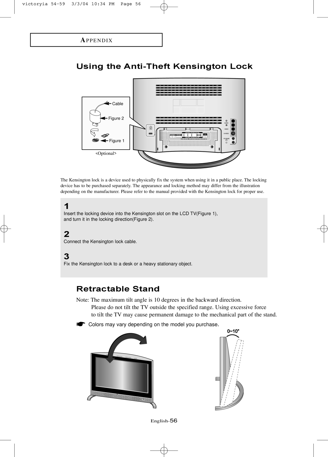 Samsung LTN1785W manual Using the Anti-Theft Kensington Lock, Retractable Stand 