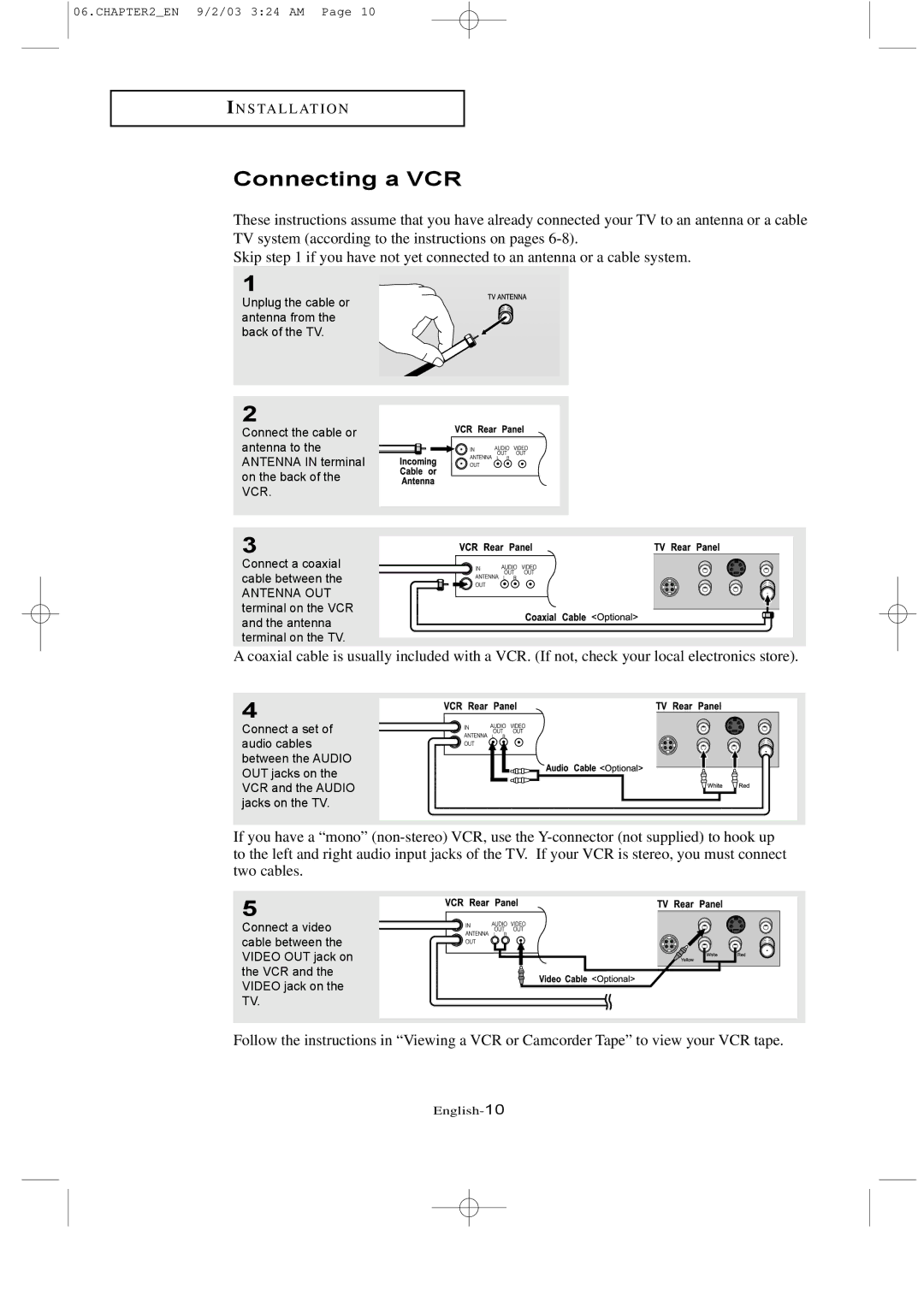 Samsung LTN226W manual Connecting a VCR 