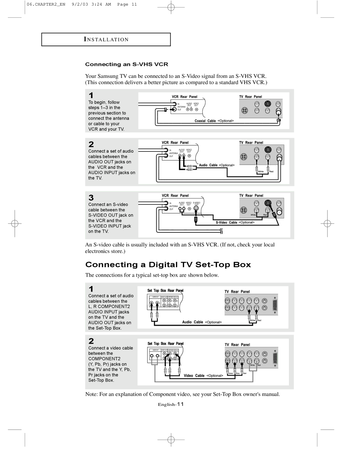 Samsung LTN226W manual Connecting a Digital TV Set-Top Box, Connecting an S-VHS VCR 