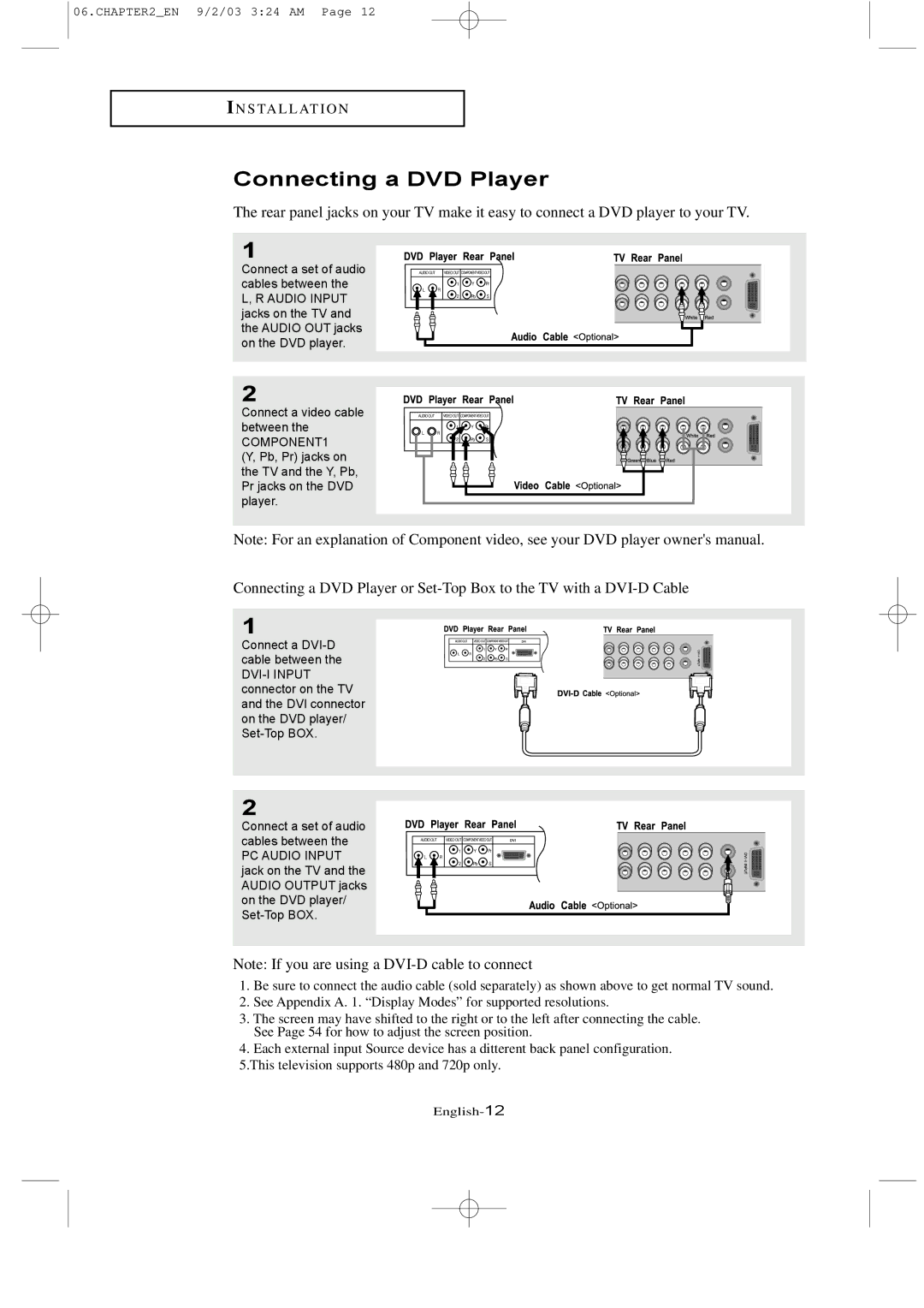 Samsung LTN226W manual Connecting a DVD Player 