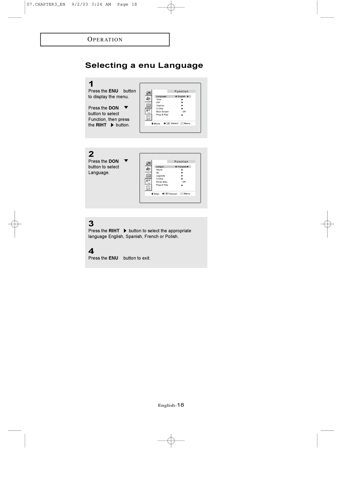 Samsung LTN226W manual Selecting a Menu Language 