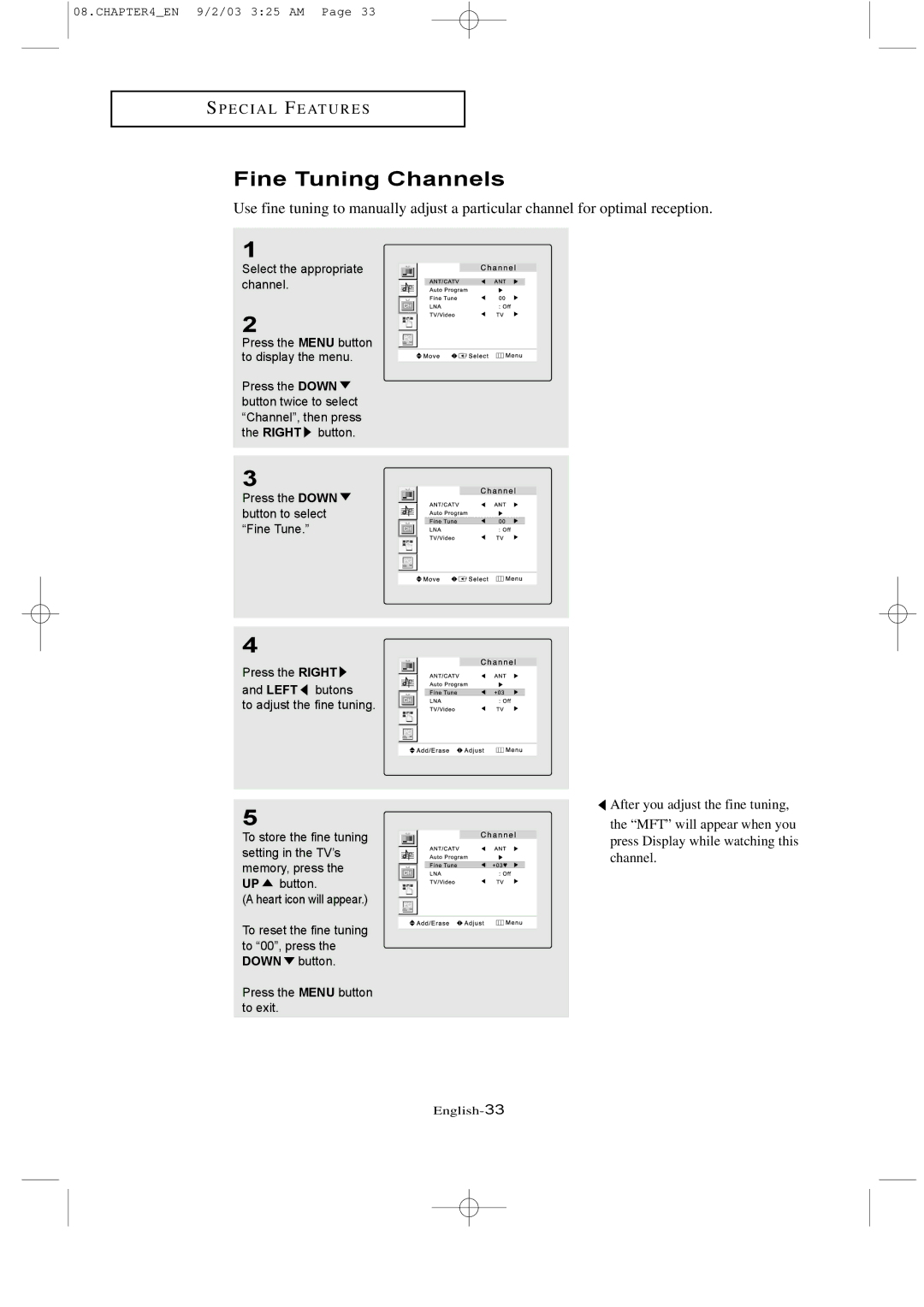 Samsung LTN226W manual Fine Tuning Channels 