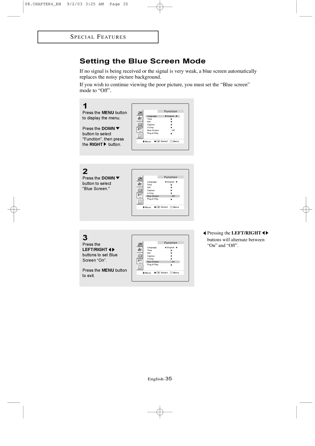 Samsung LTN226W manual Setting the Blue Screen Mode 