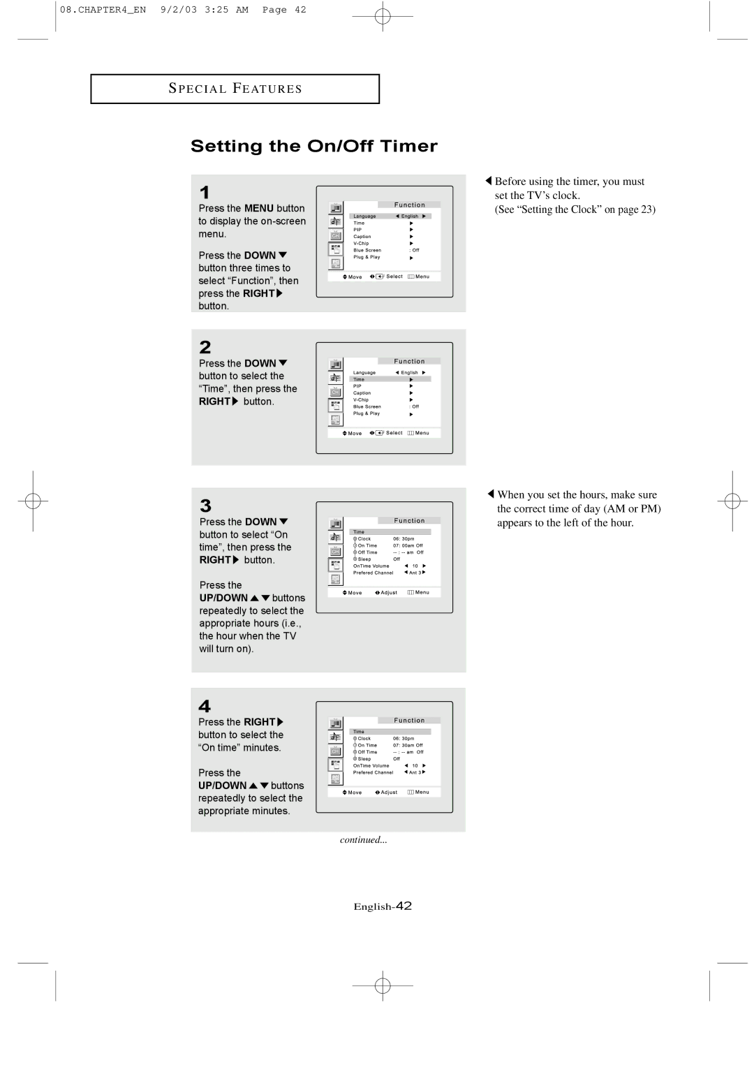 Samsung LTN226W manual Setting the On/Off Timer 