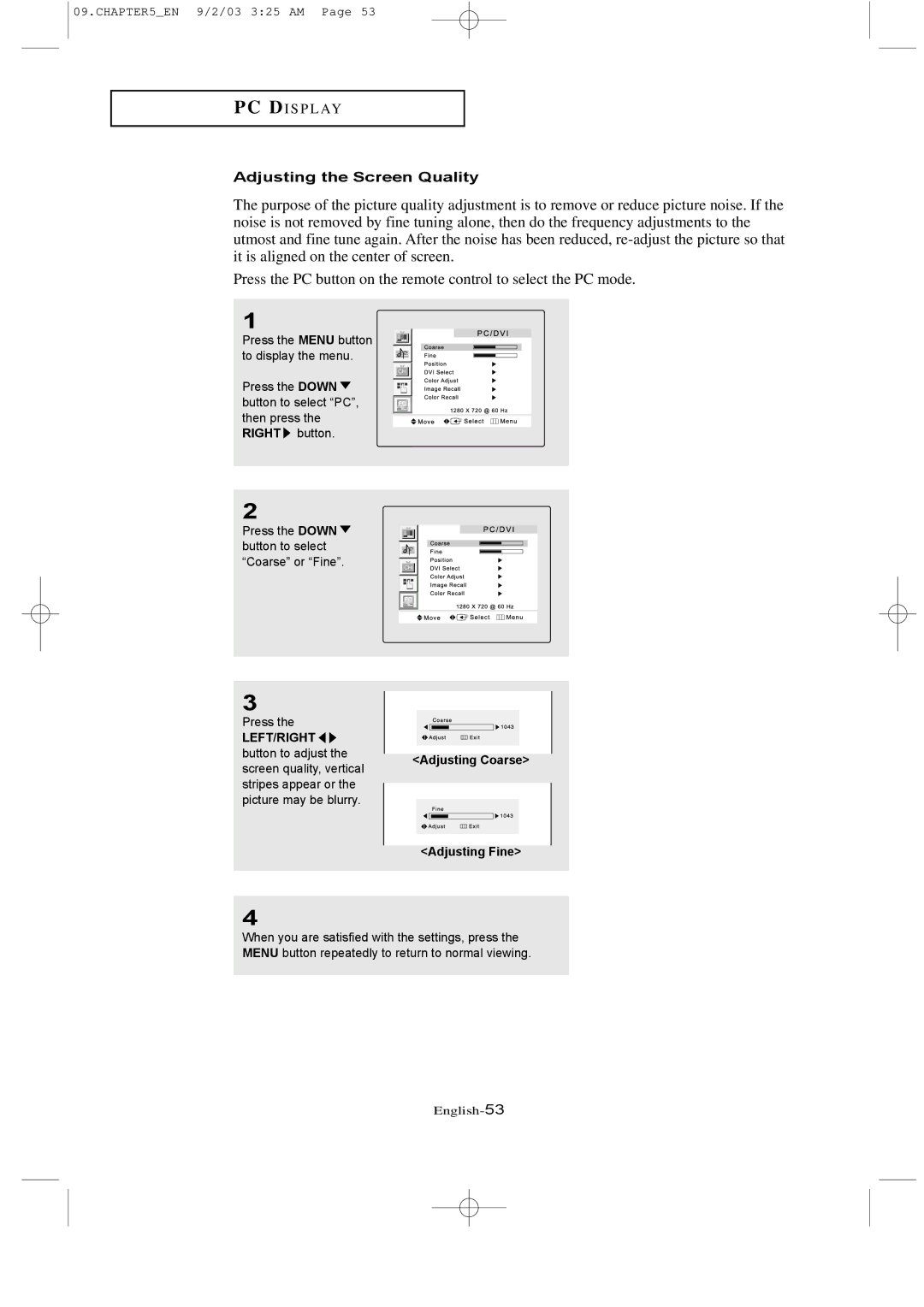 Samsung LTN226W manual Adjusting the Screen Quality, Adjusting Coarse 