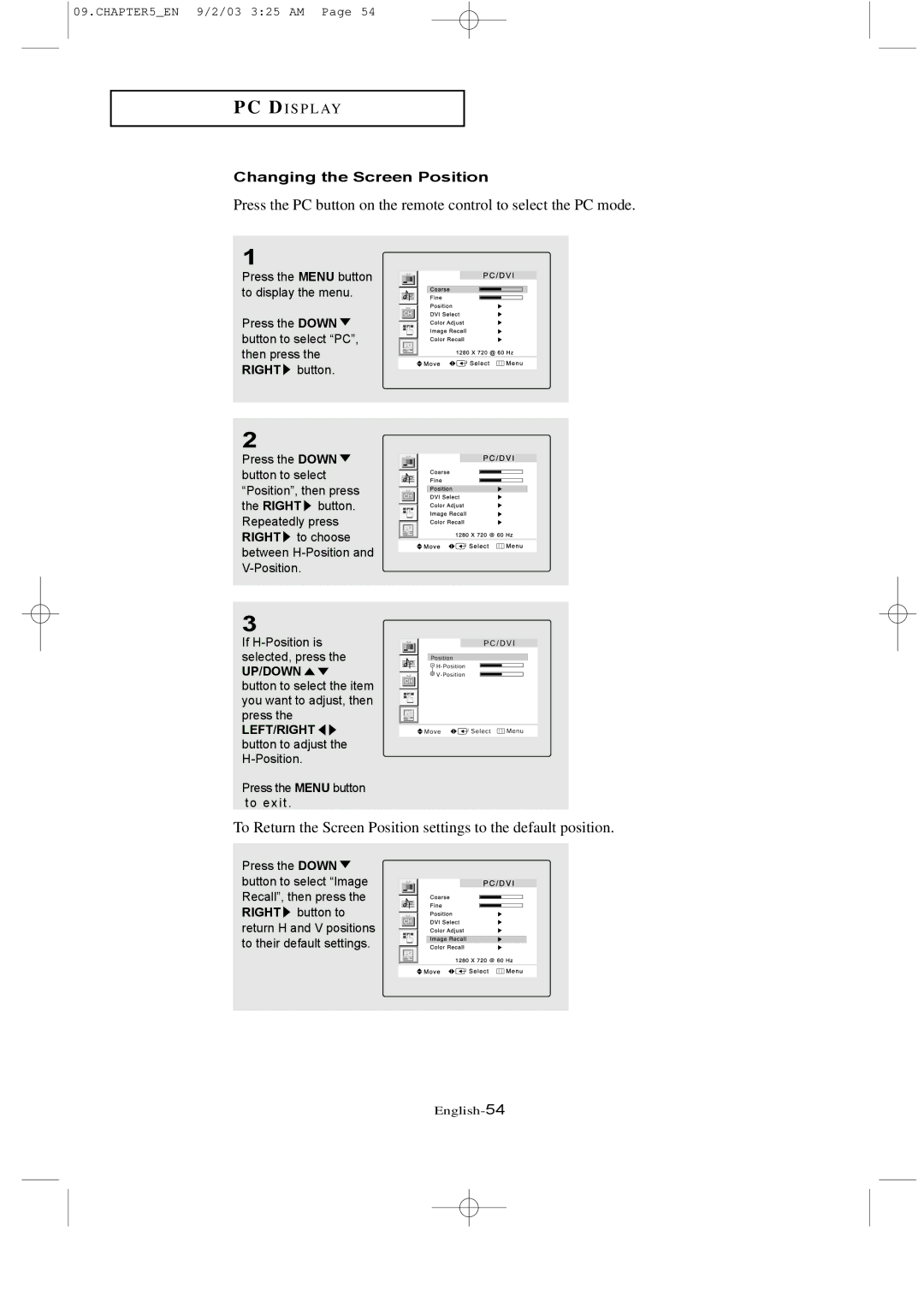 Samsung LTN226W manual Changing the Screen Position 