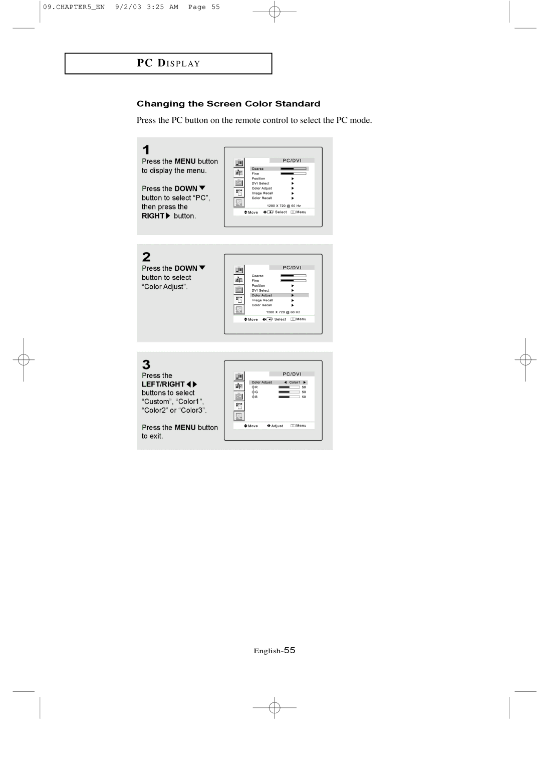 Samsung LTN226W manual Changing the Screen Color Standard 