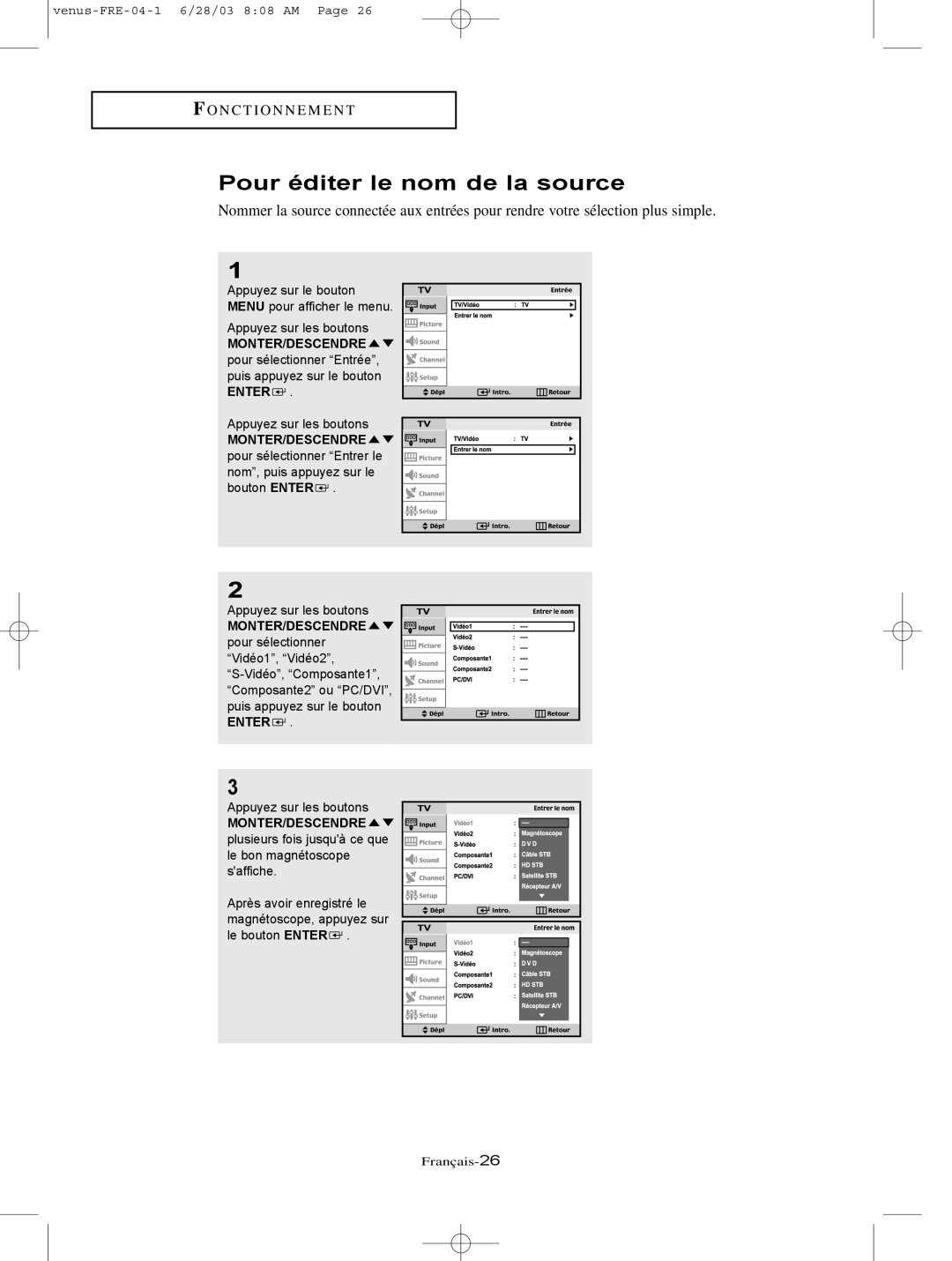 Samsung LTN406W, LTN325W manual Pour éditer le nom de la source 