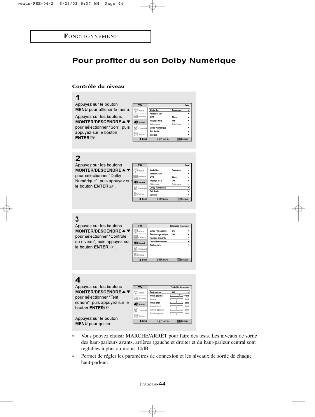 Samsung LTN406W, LTN325W manual Contrôle du niveau 